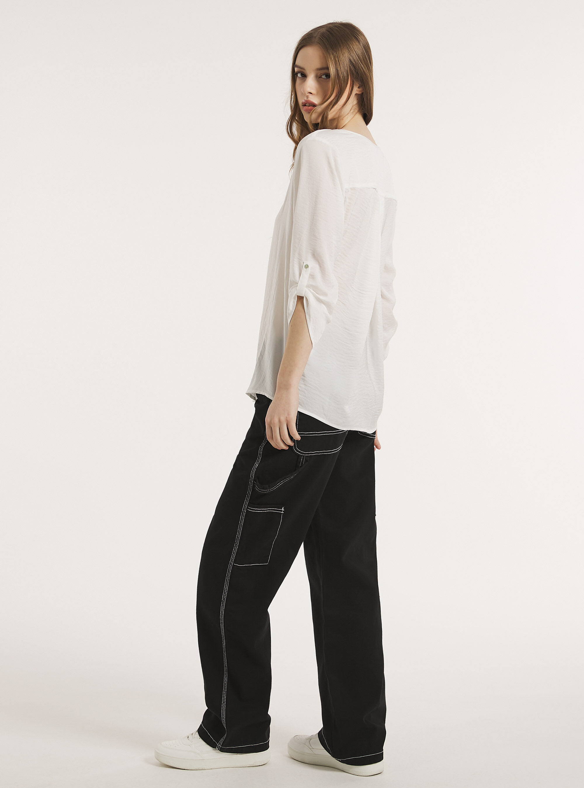 Plain neckline blouse, WH1 OFF WHITE