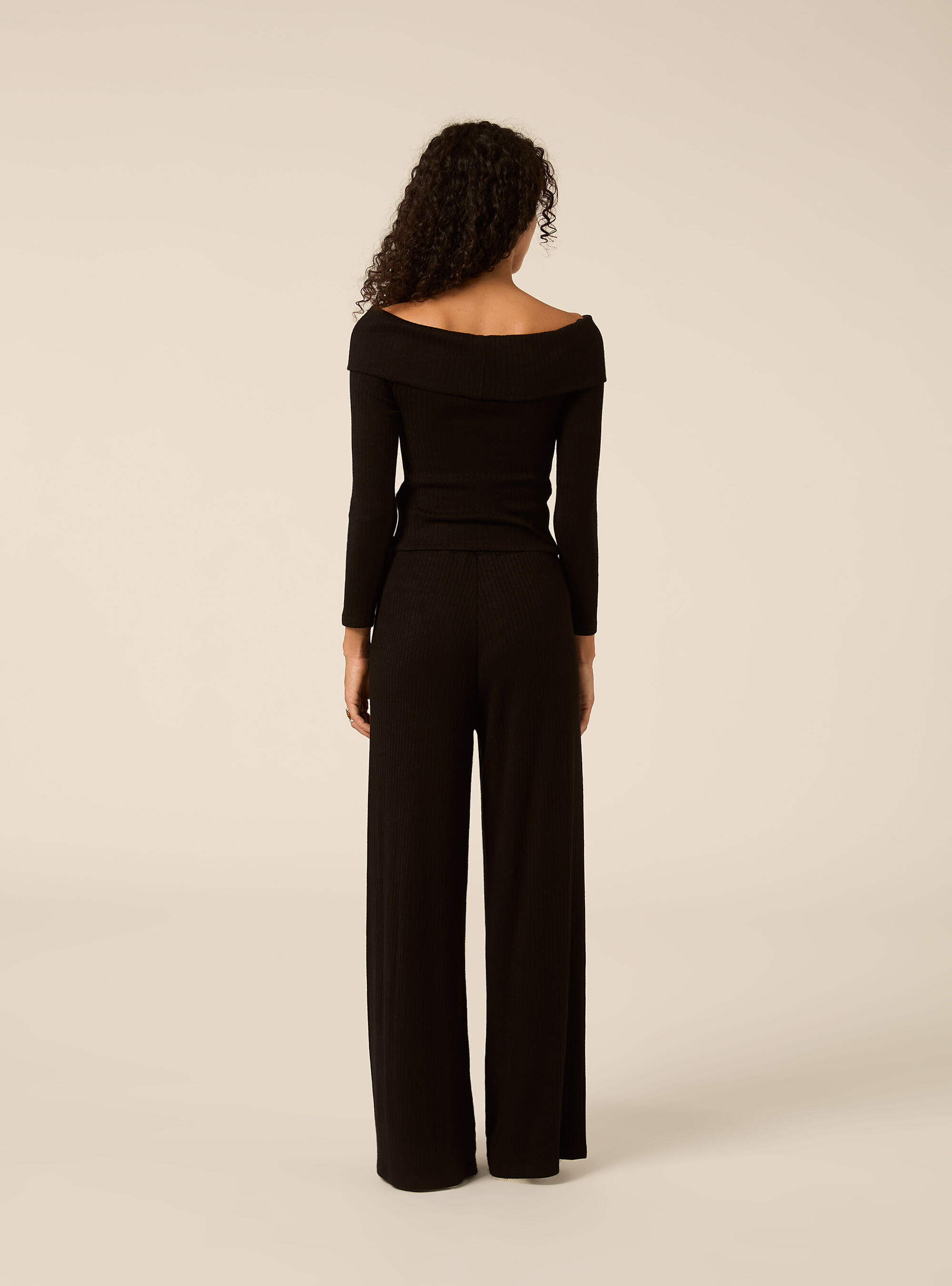 Pantaloni ampi a coste, BK1 BLACK