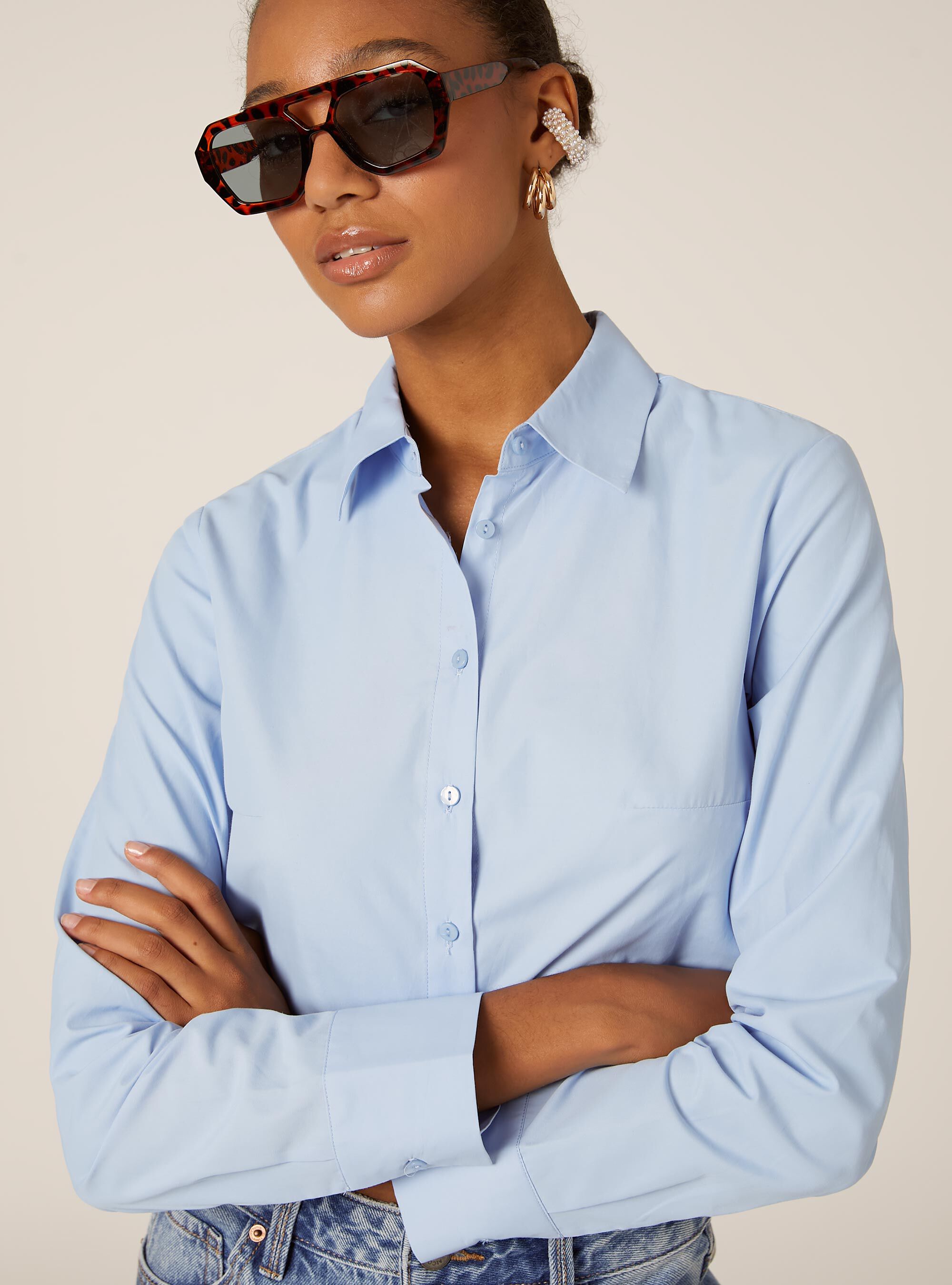 Camisa corta de popel&iacute;n, AZ3 AZURE LIGHT