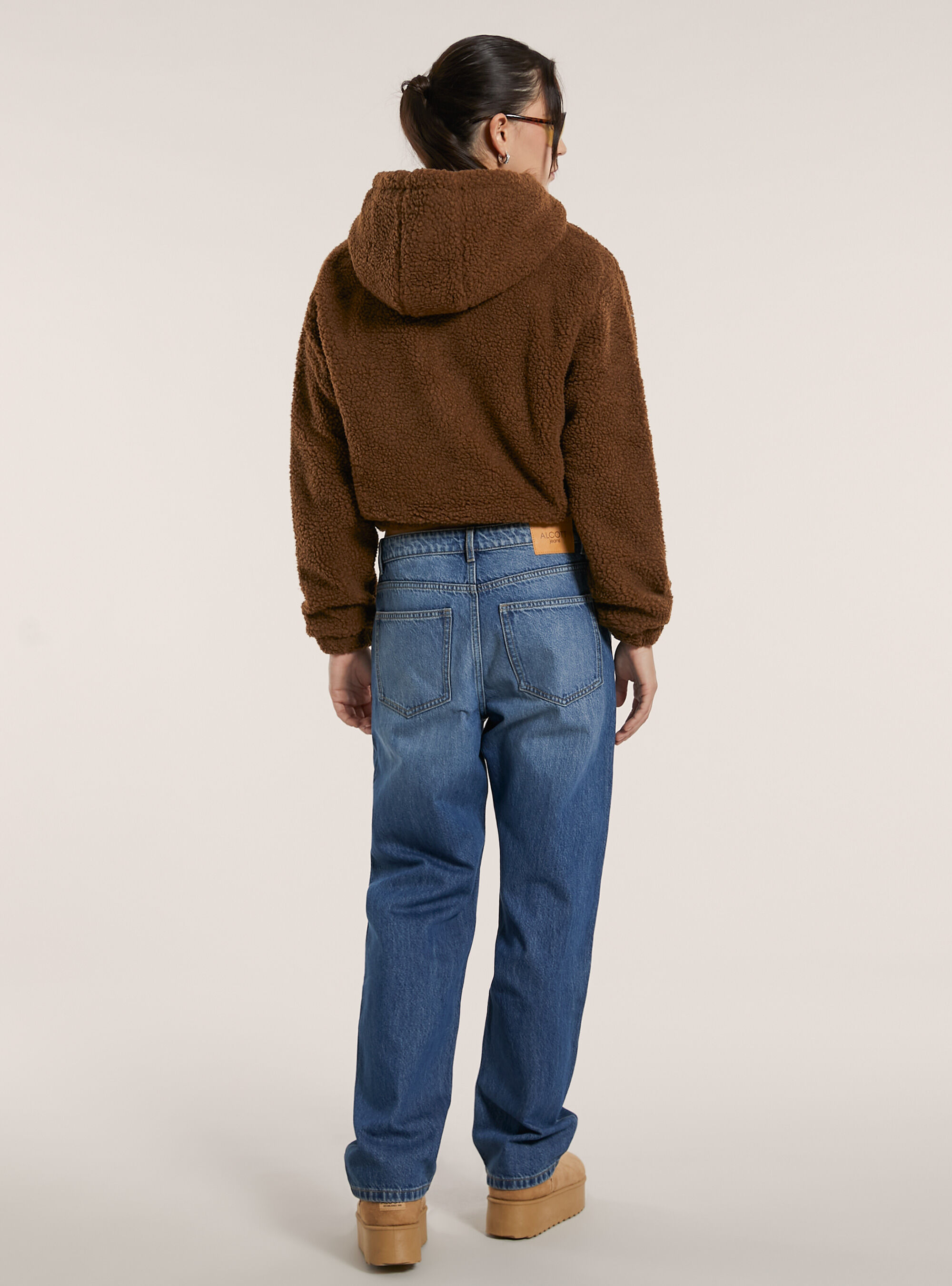 Giubbotto sherpa  crop fit, BR1 BROWN DARK