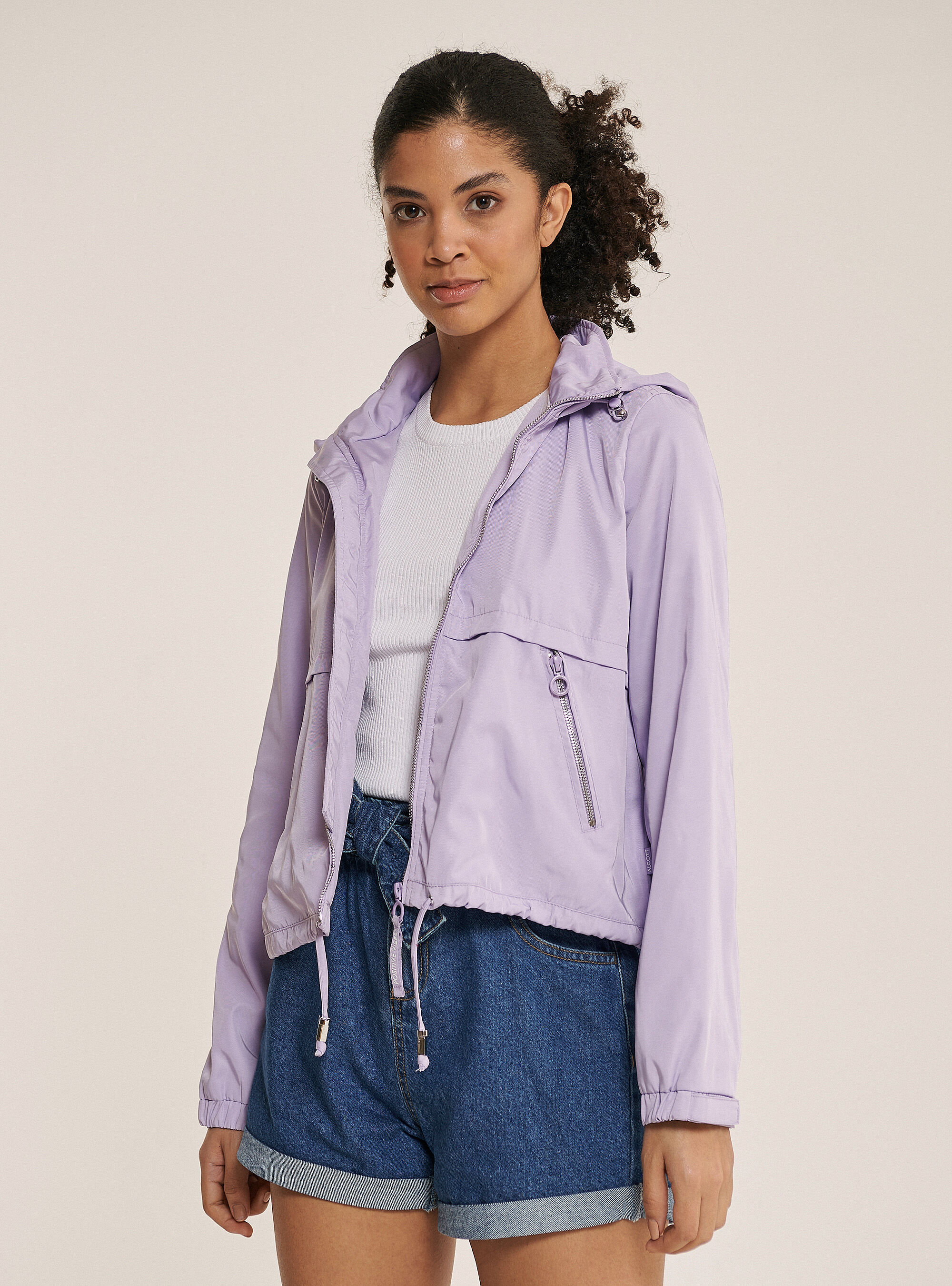 Solid colour windproof cropped jacket