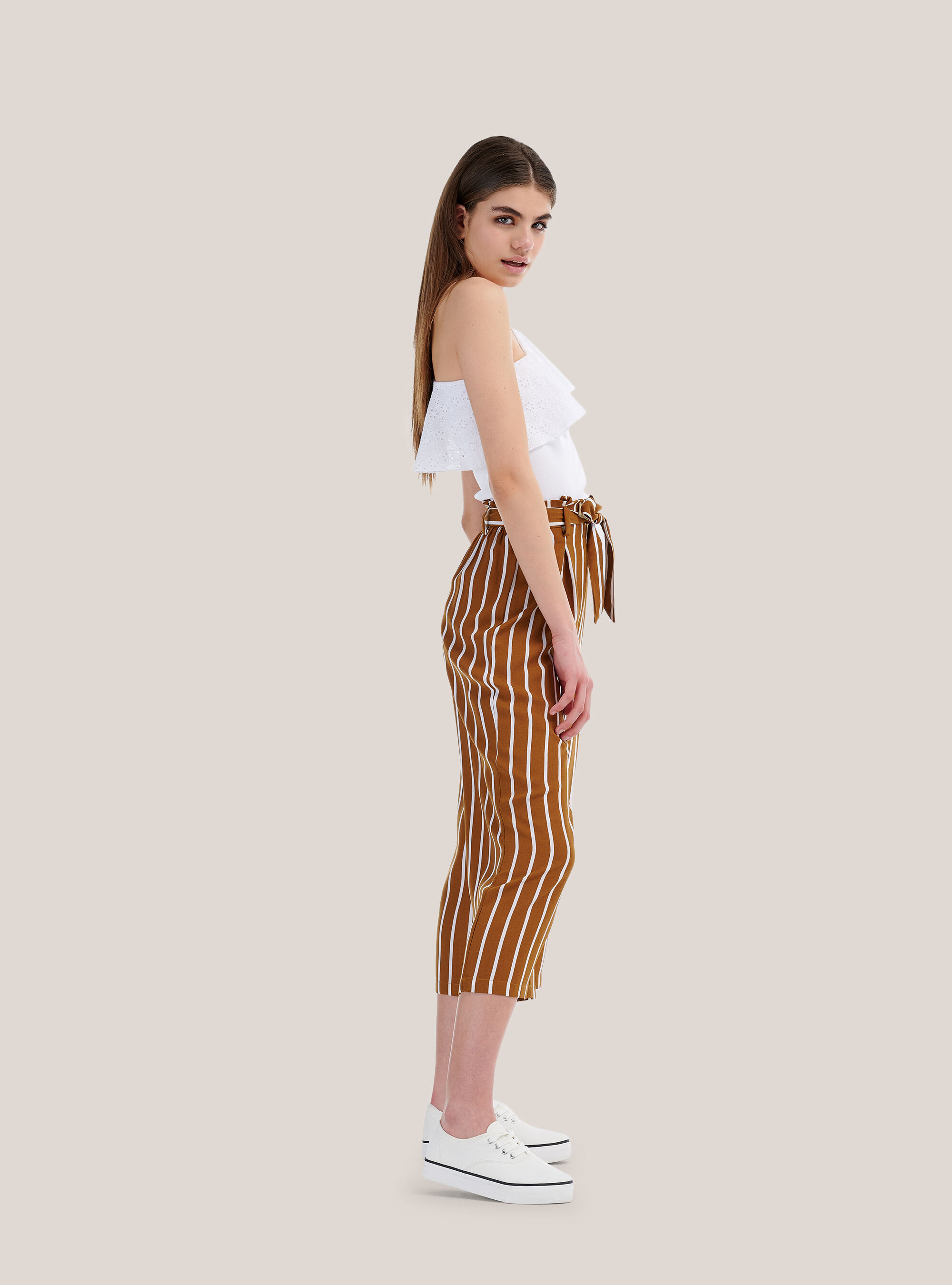 High-waisted trousers with wide leg belt, MULTICOLOR