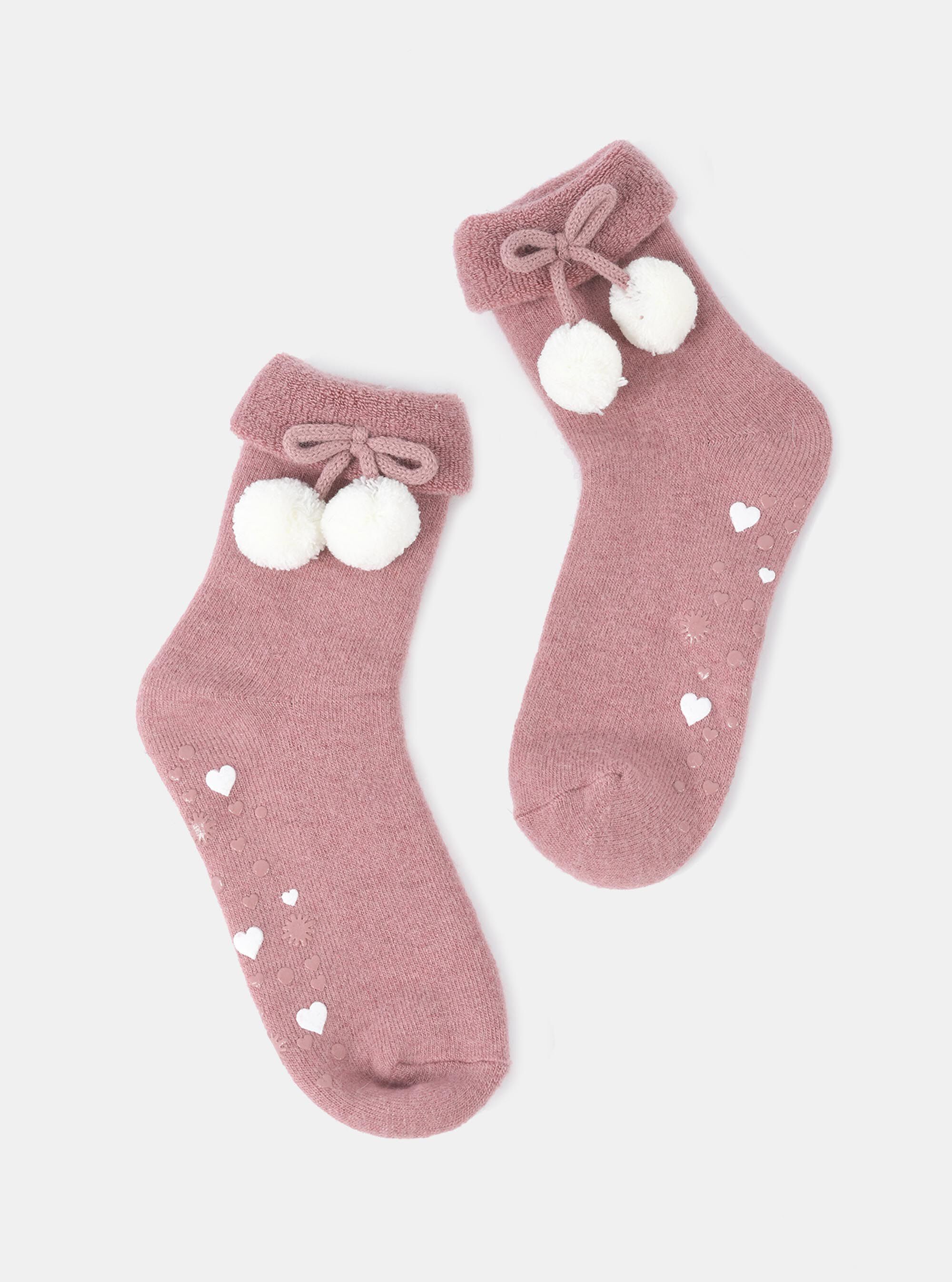 Calzini antiscivolo con pom pom, C051 PINK