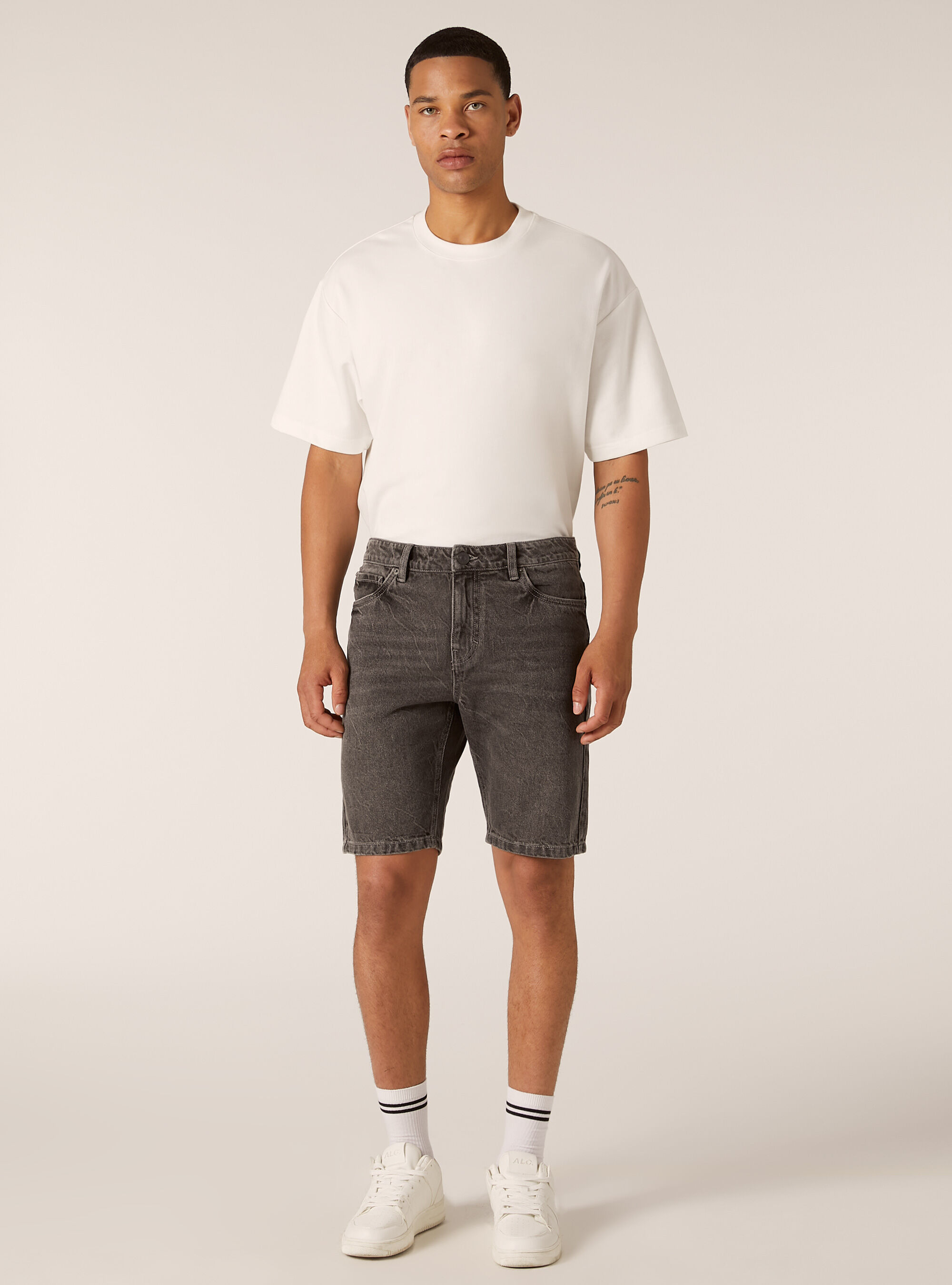 Regular Fit Denim Bermuda Shorts, D00G GREY