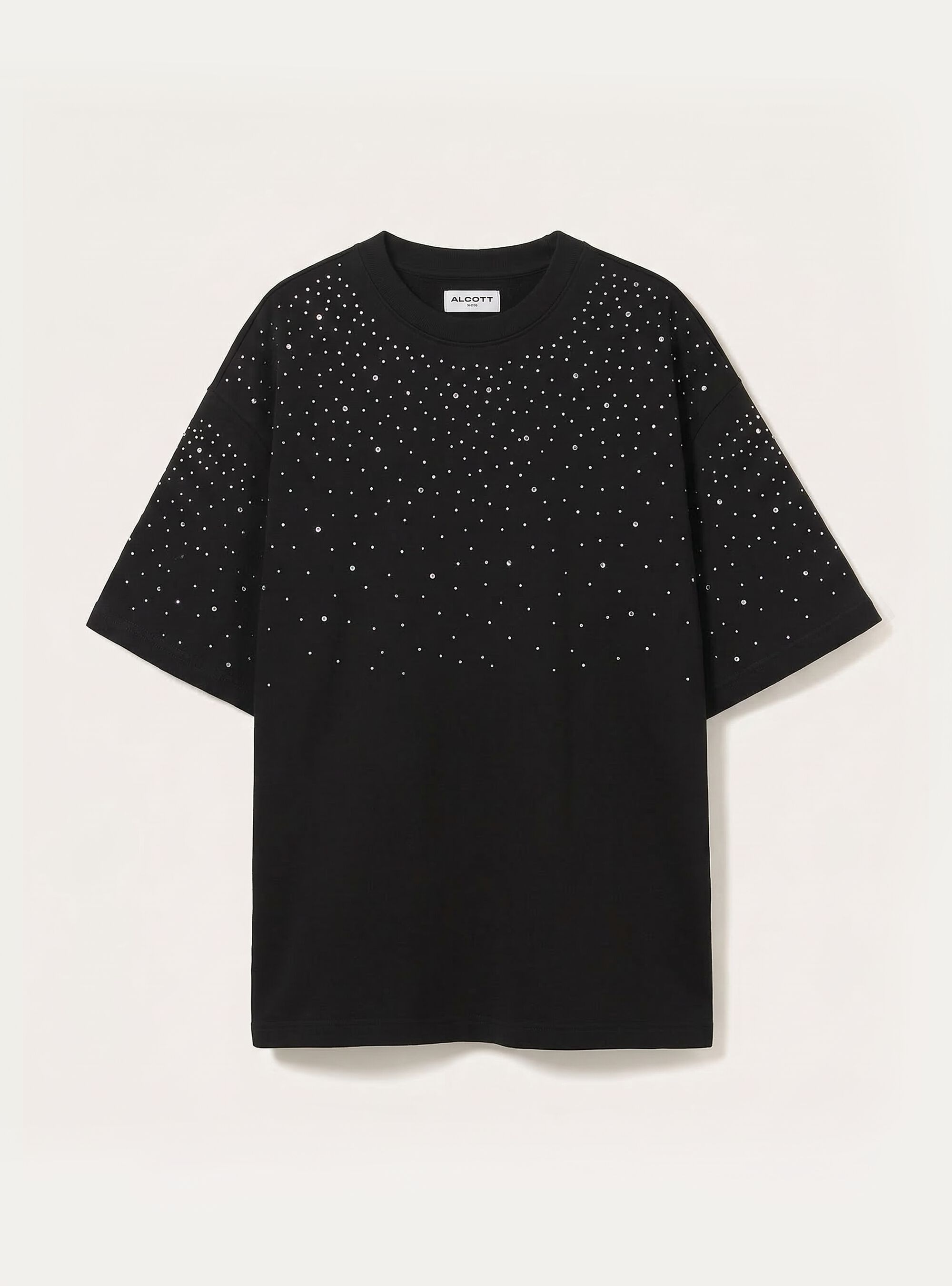T-shirt boxy  con strass, BK1 BLACK