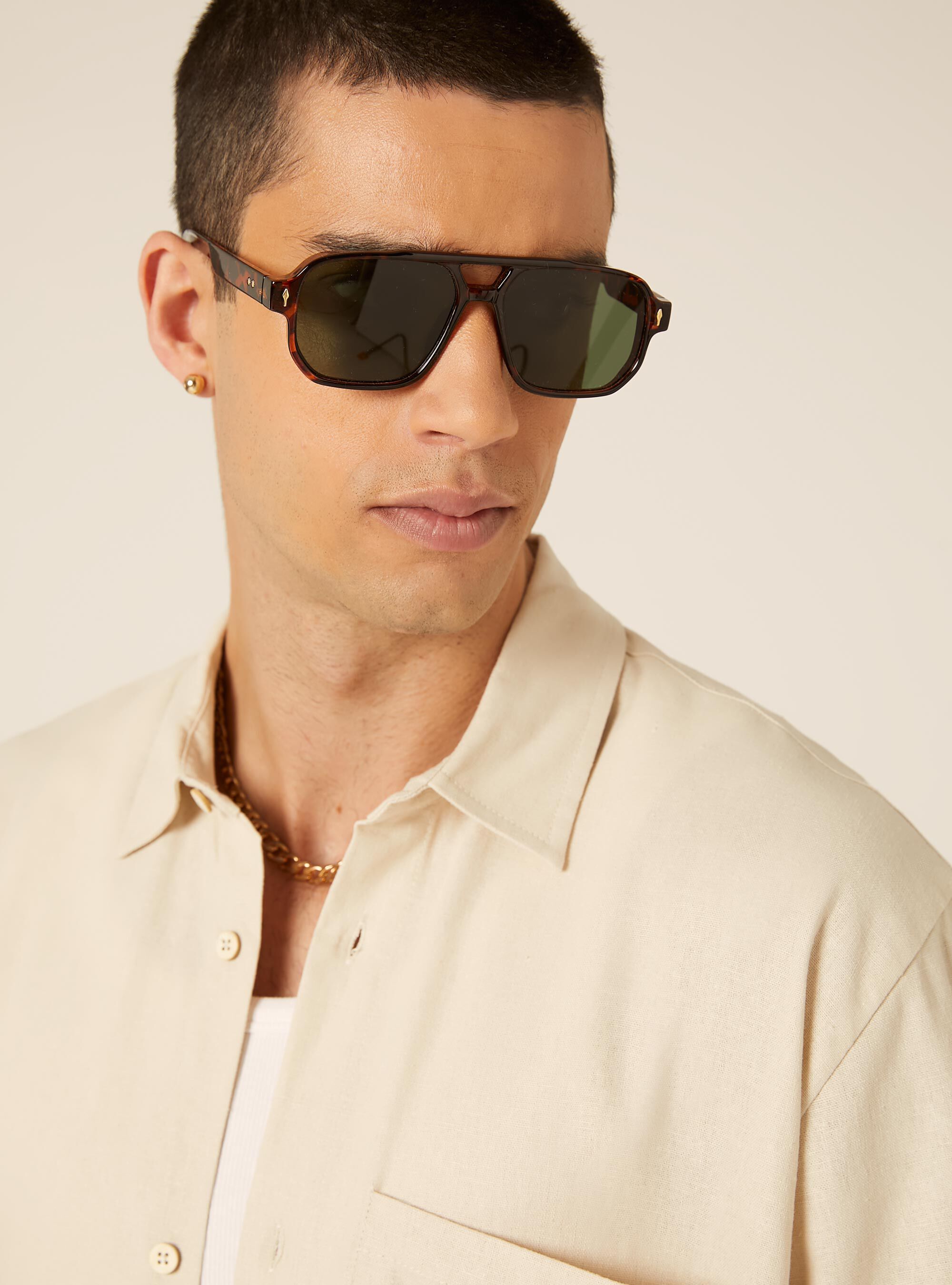 Camicia  in misto lino  con taschino, BG2 BEIGE MEDIUM