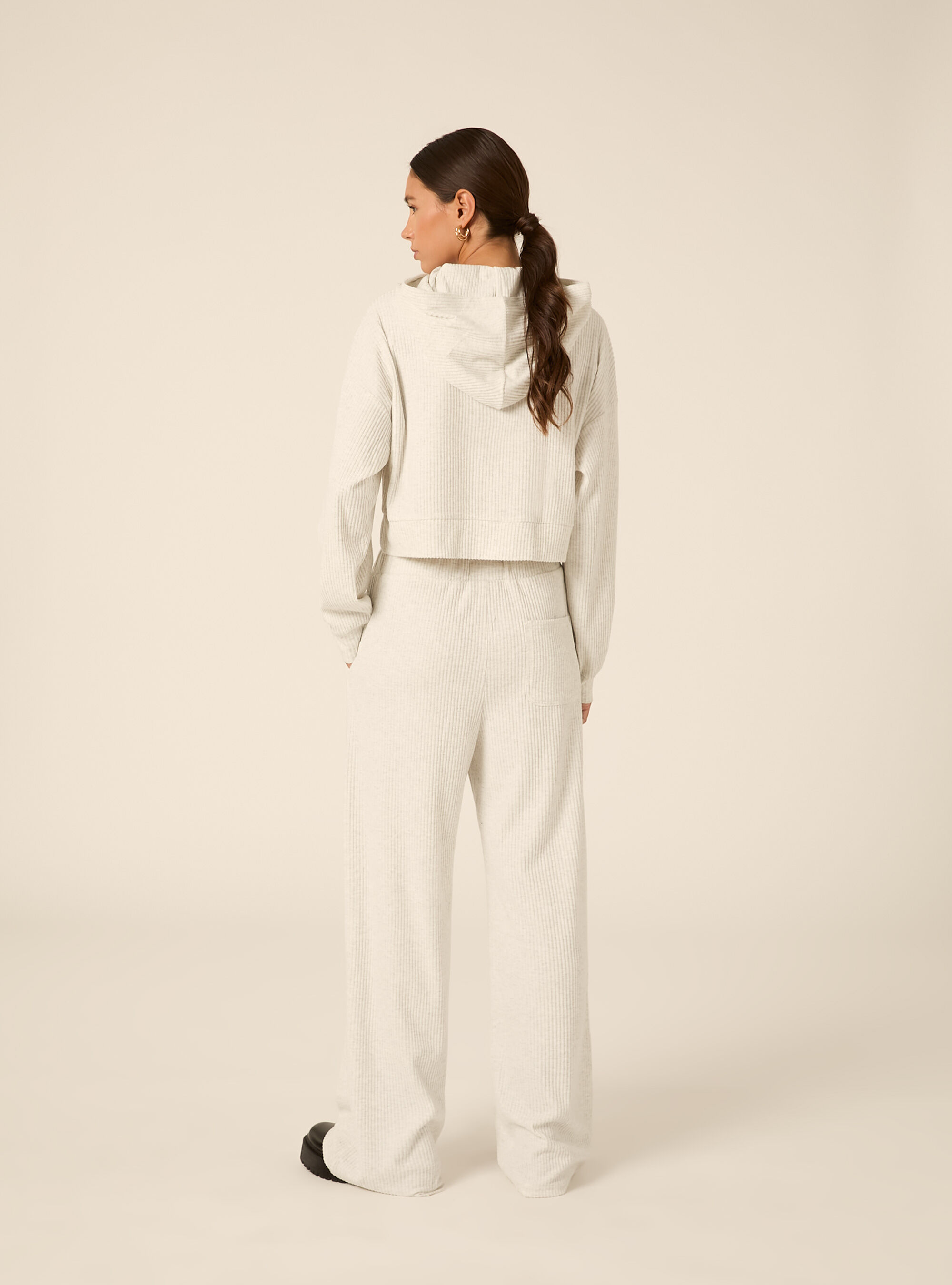 Jogger wide leg a coste, MGY3 GREY MEL LIGHT