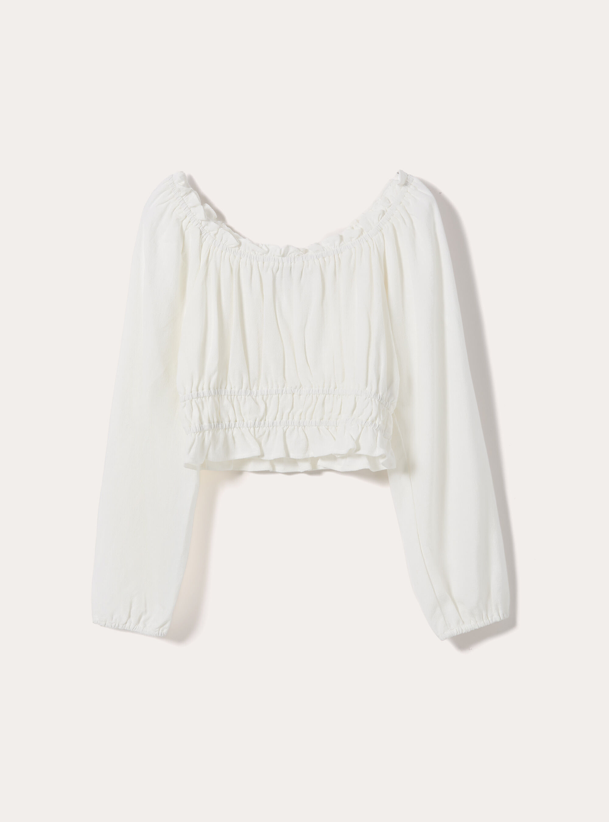 Blusa con spalle scoperte in misto lino, WH2 WHITE