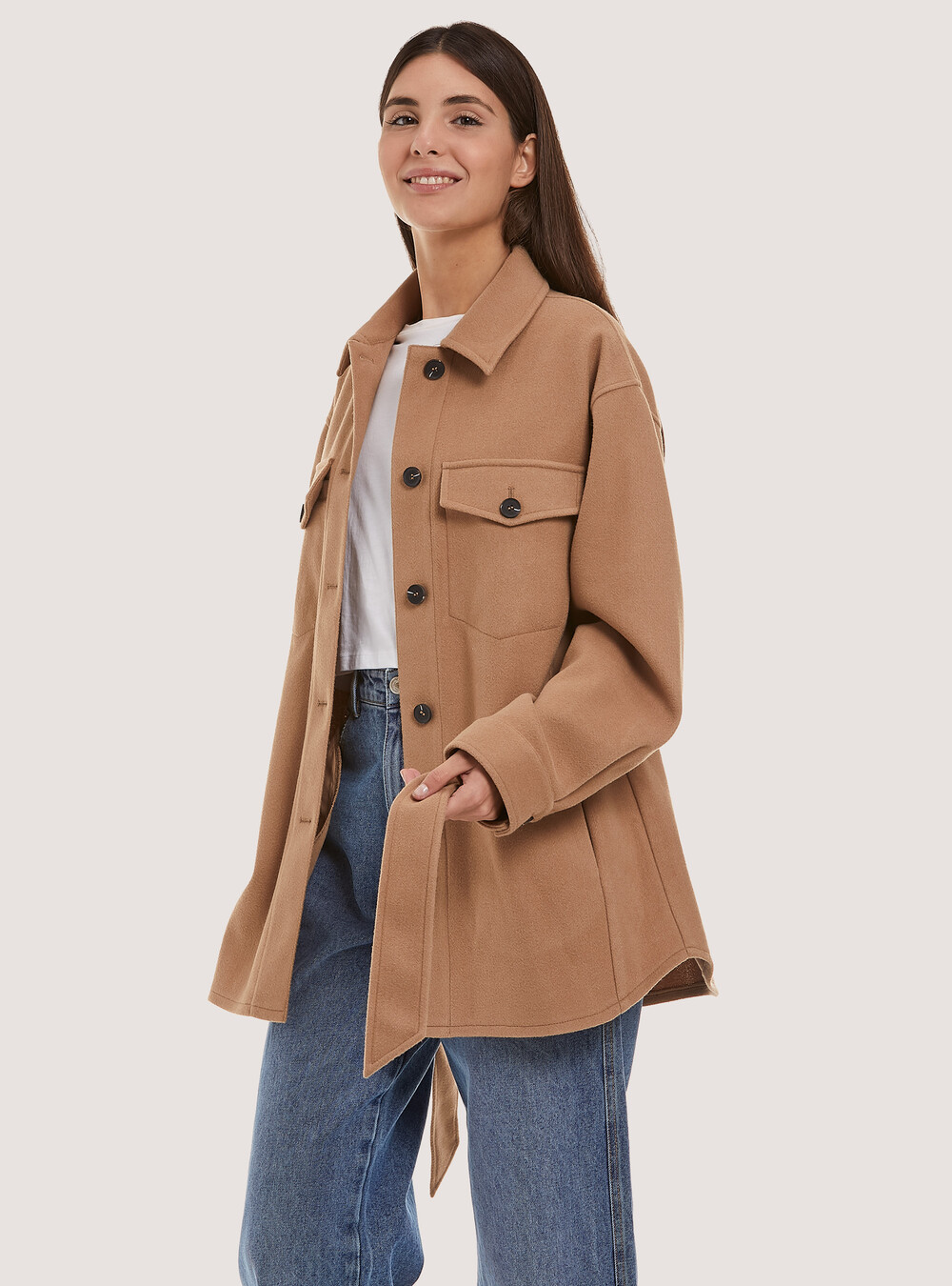 Oversize soft touch shirt jacket with belt Alcott catalogalcott
