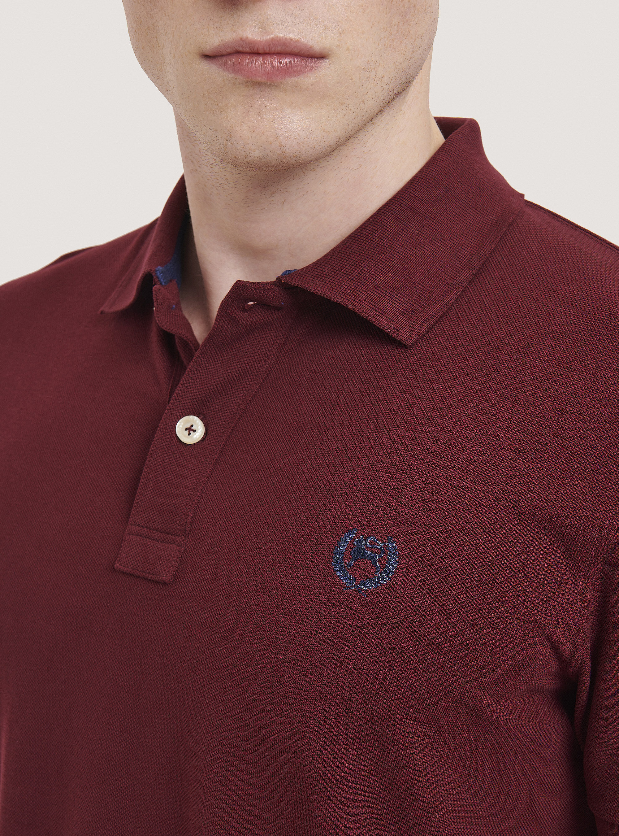 Cotton pique polo shirt with embroidery, C3443 BORDEAUX