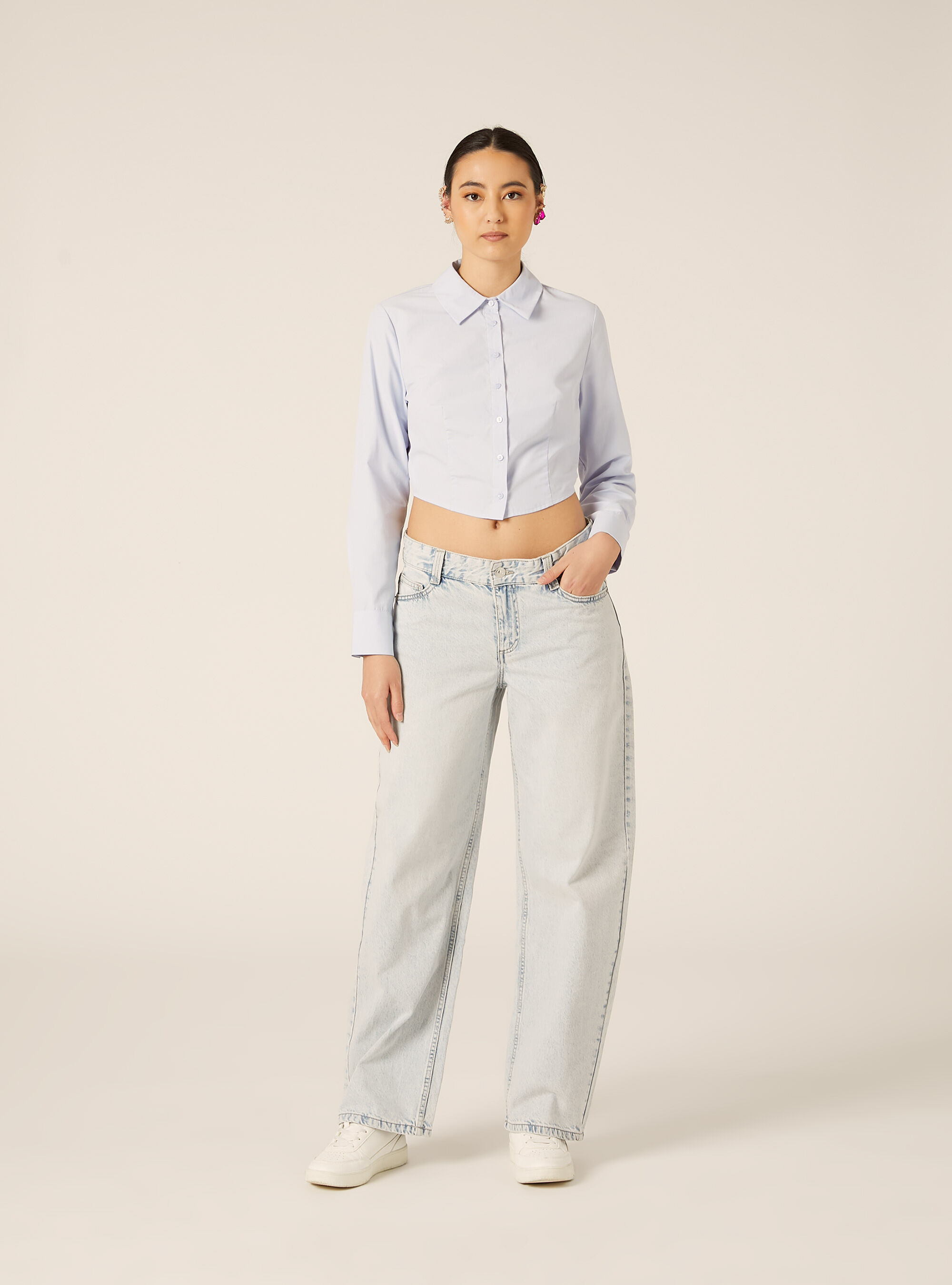 Camisa cropped de popelina