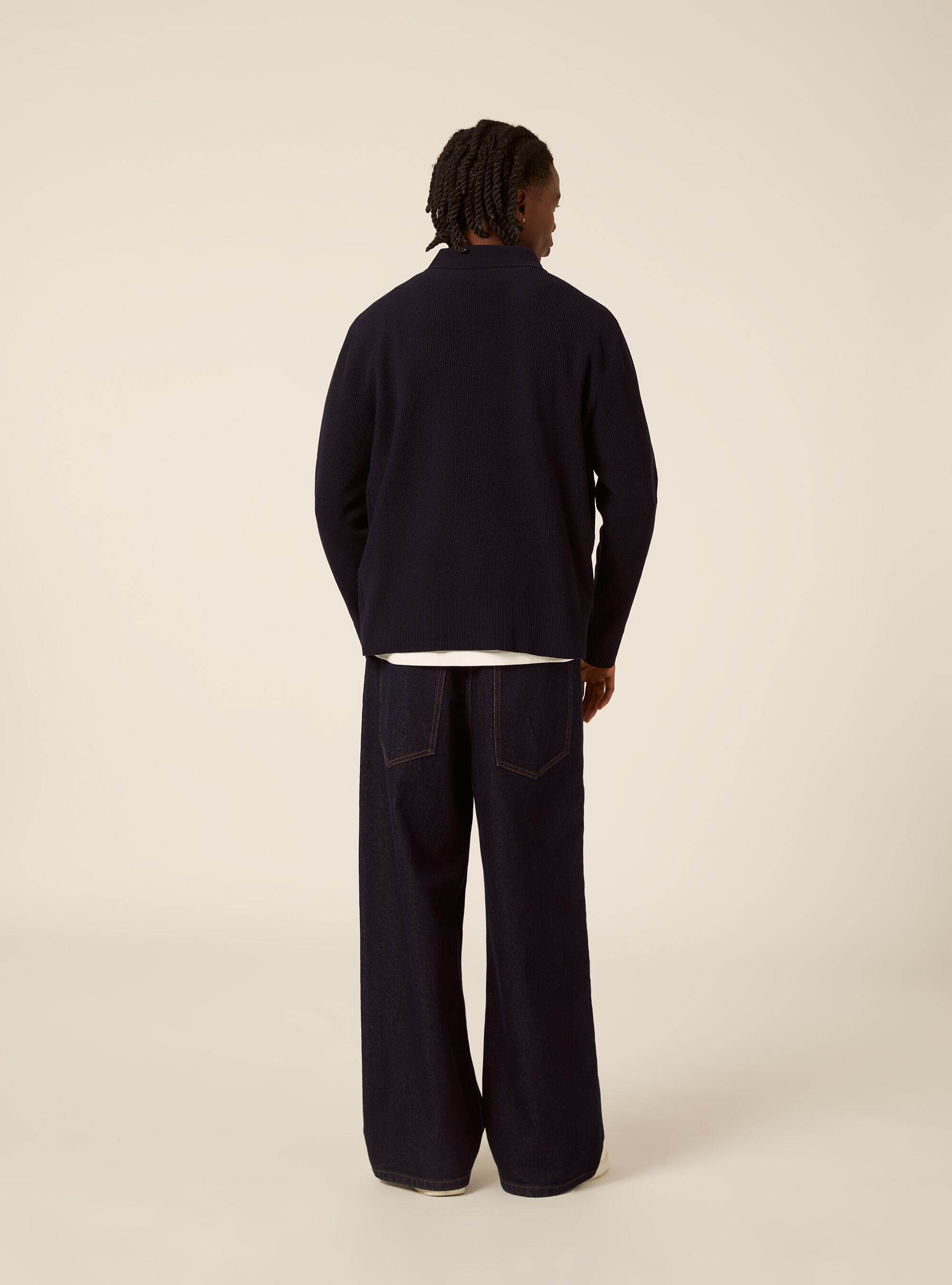 Polo in maglia chenille, NAVY SCURO