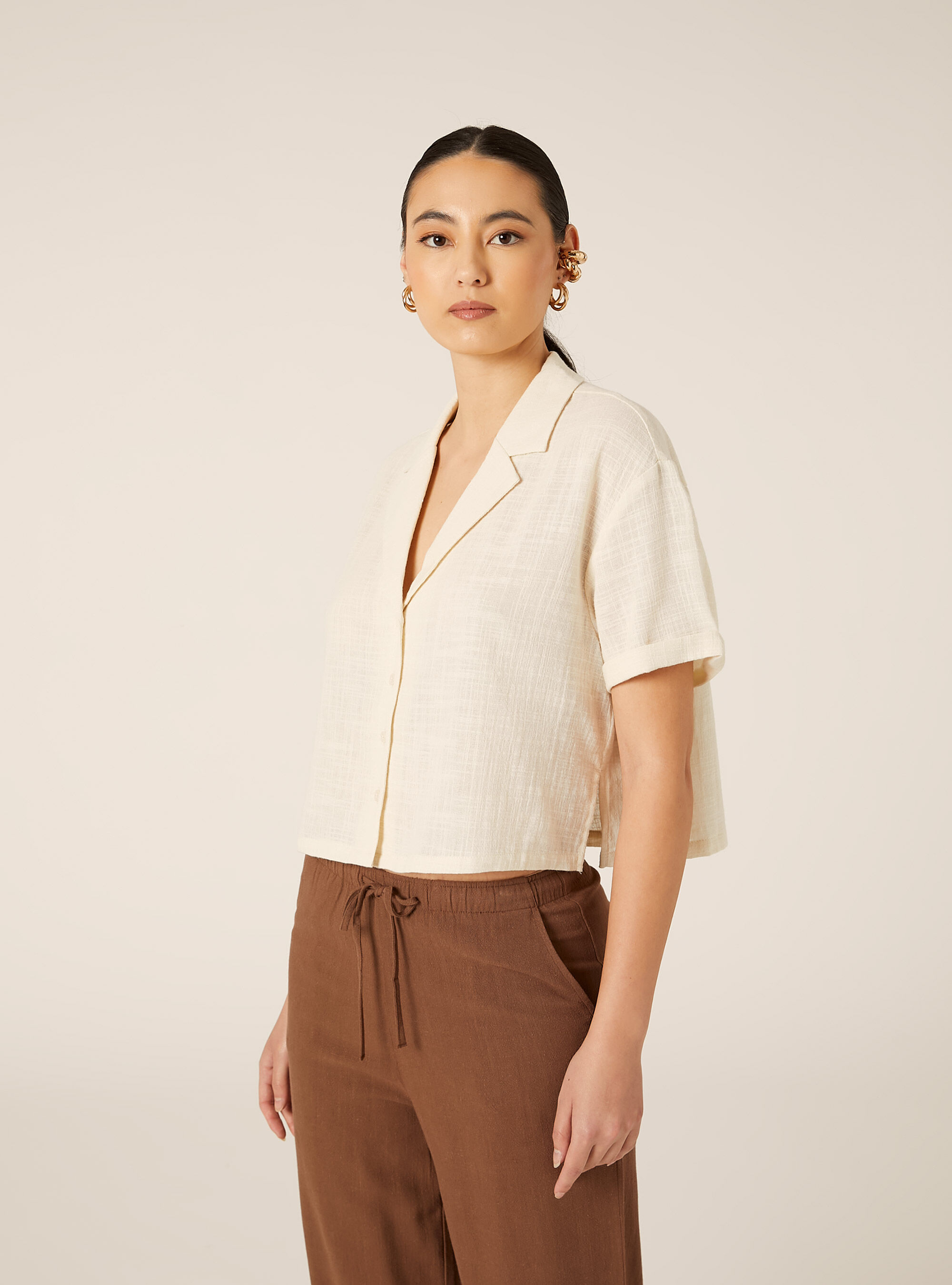 Camicia maniche corte crop