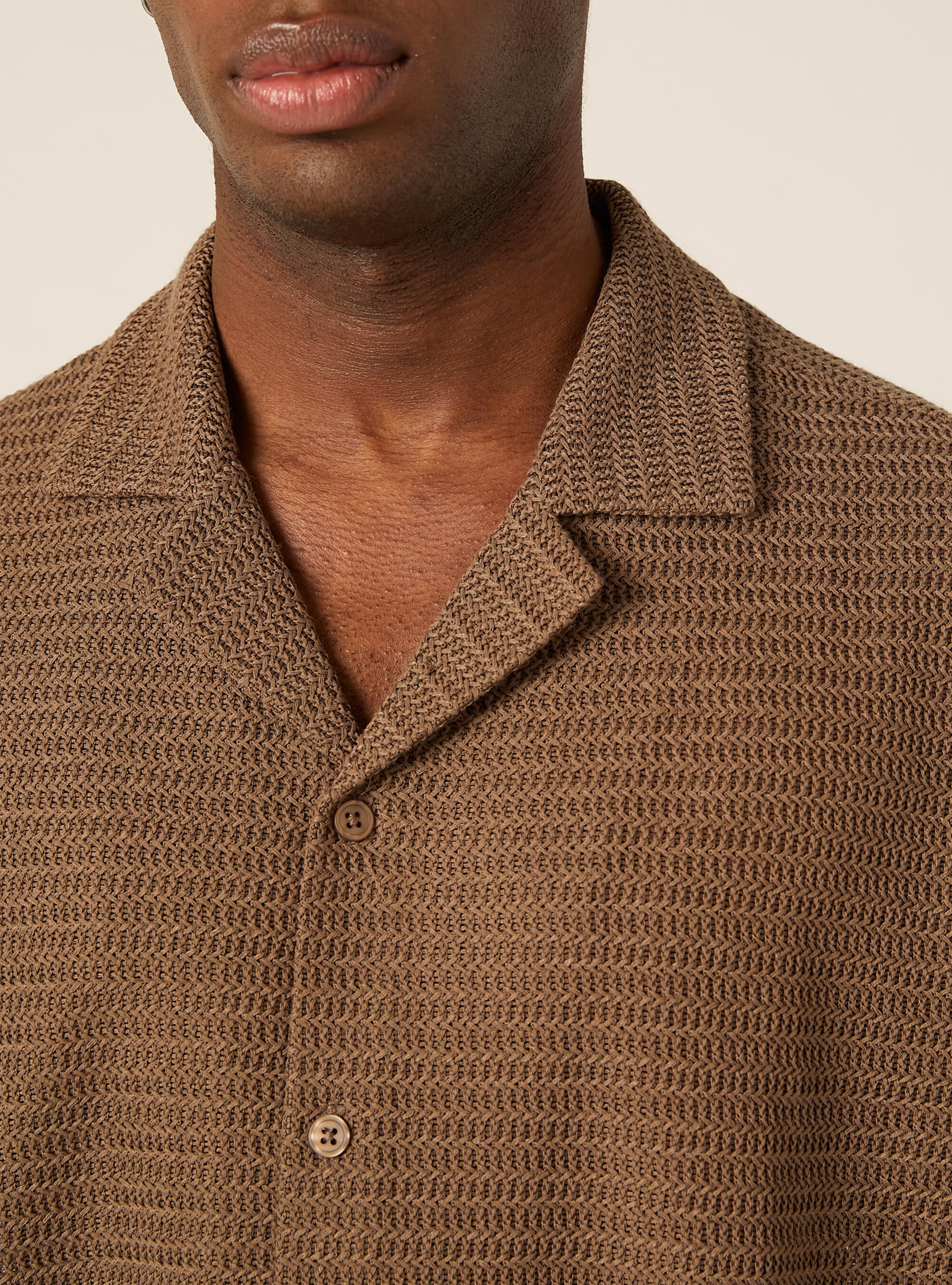 Camicia bowling regular fit effetto rete, BR3 BROWN LIGHT