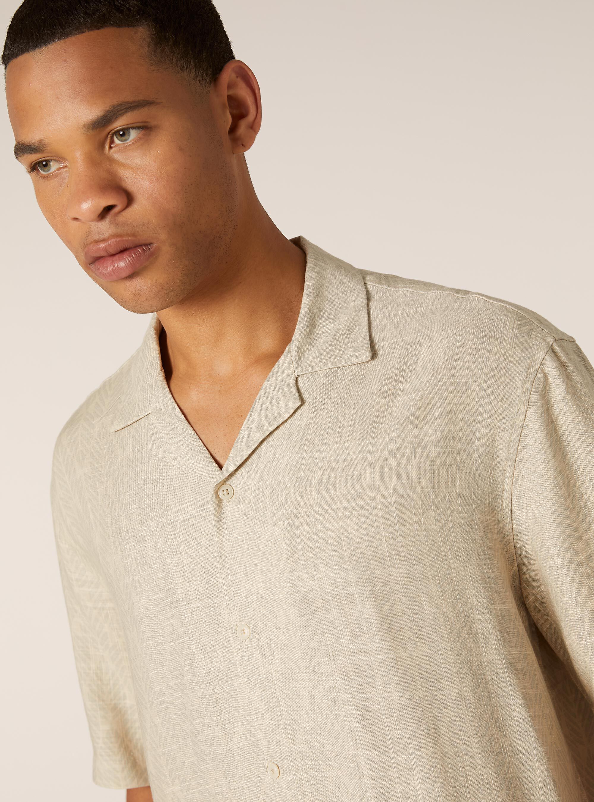 Linen blend striped shirt, BG1 BEIGE DARK