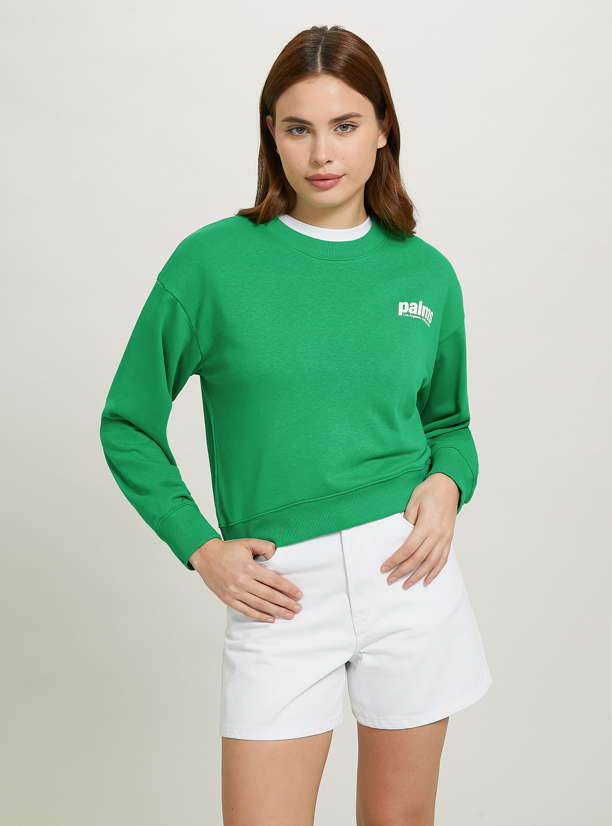 Sudadera corta con estampado de letras, GN2 GREEN MEDIUM