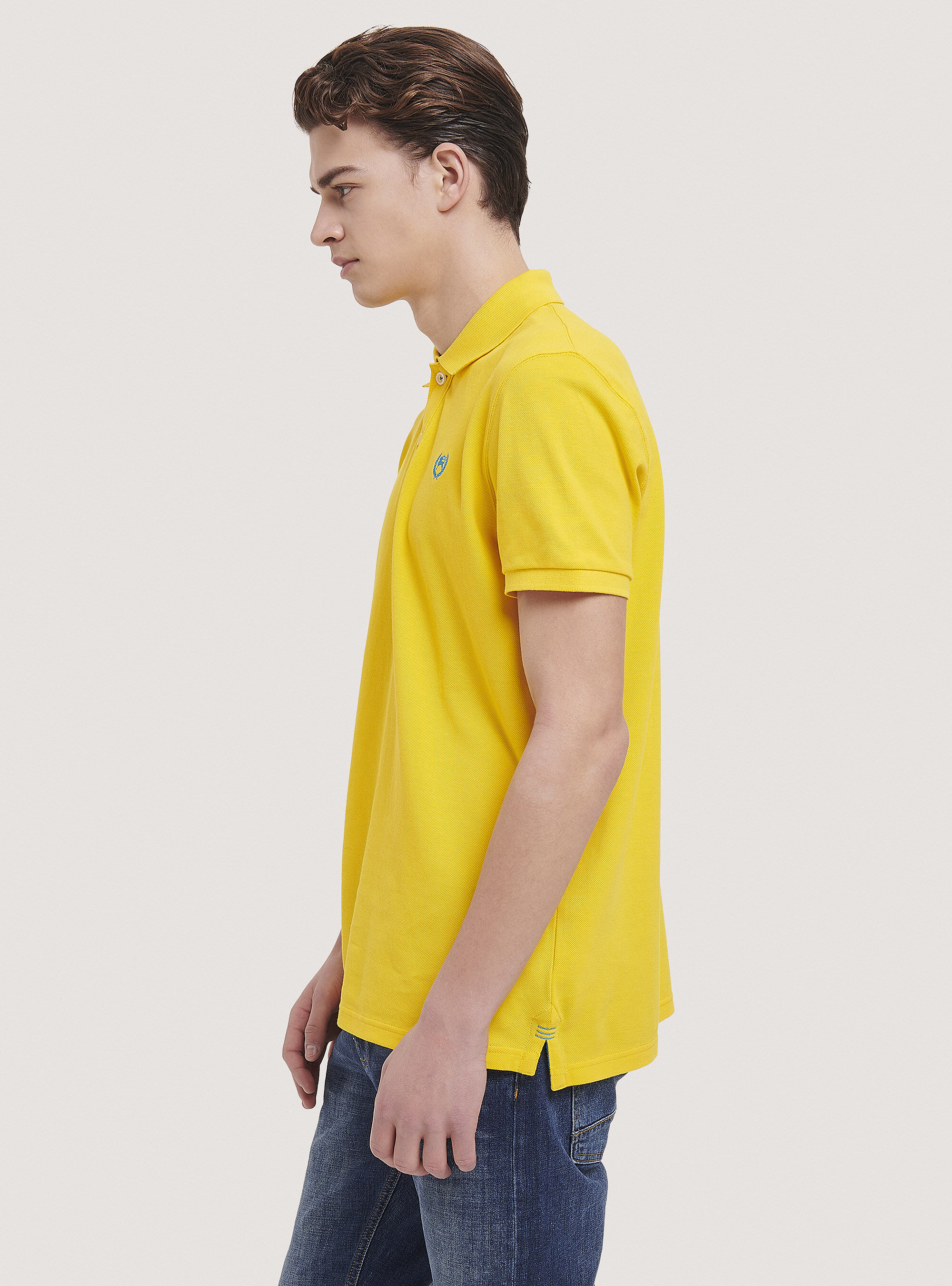 Cotton pique polo shirt with embroidery, C7704 YELLOW