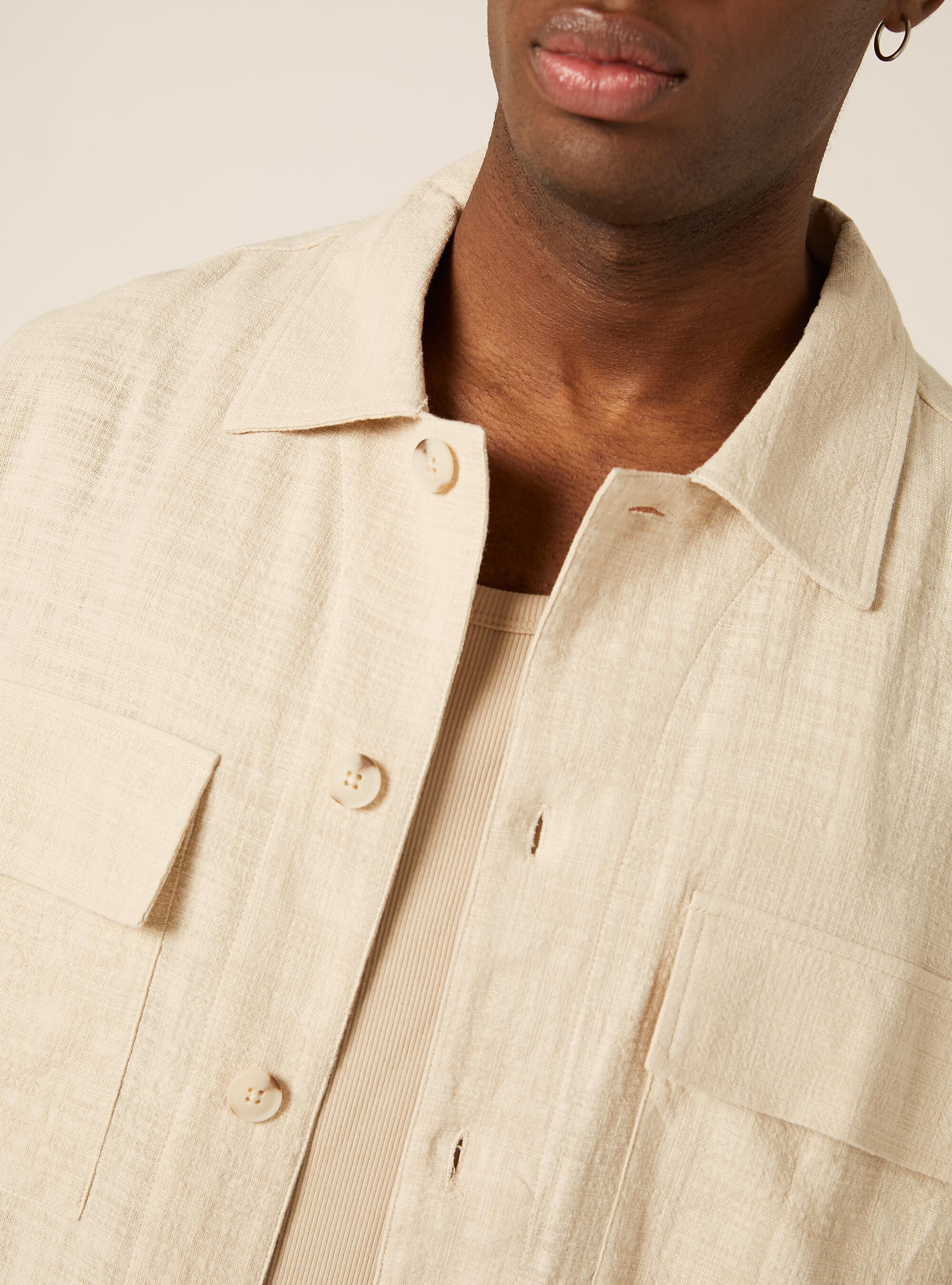 Chemise en coton &agrave; manches courtes, BG3 BEIGE LIGHT