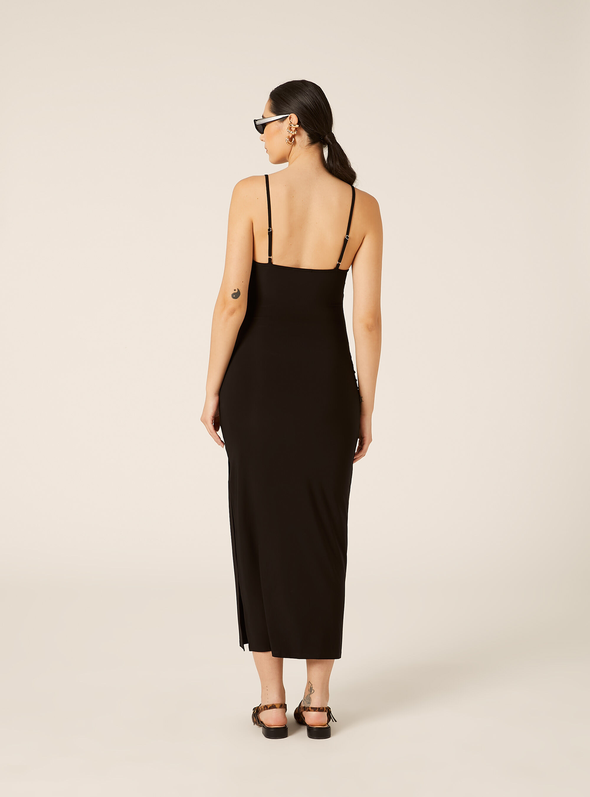 Vestio midi con bretelle, BK1 BLACK