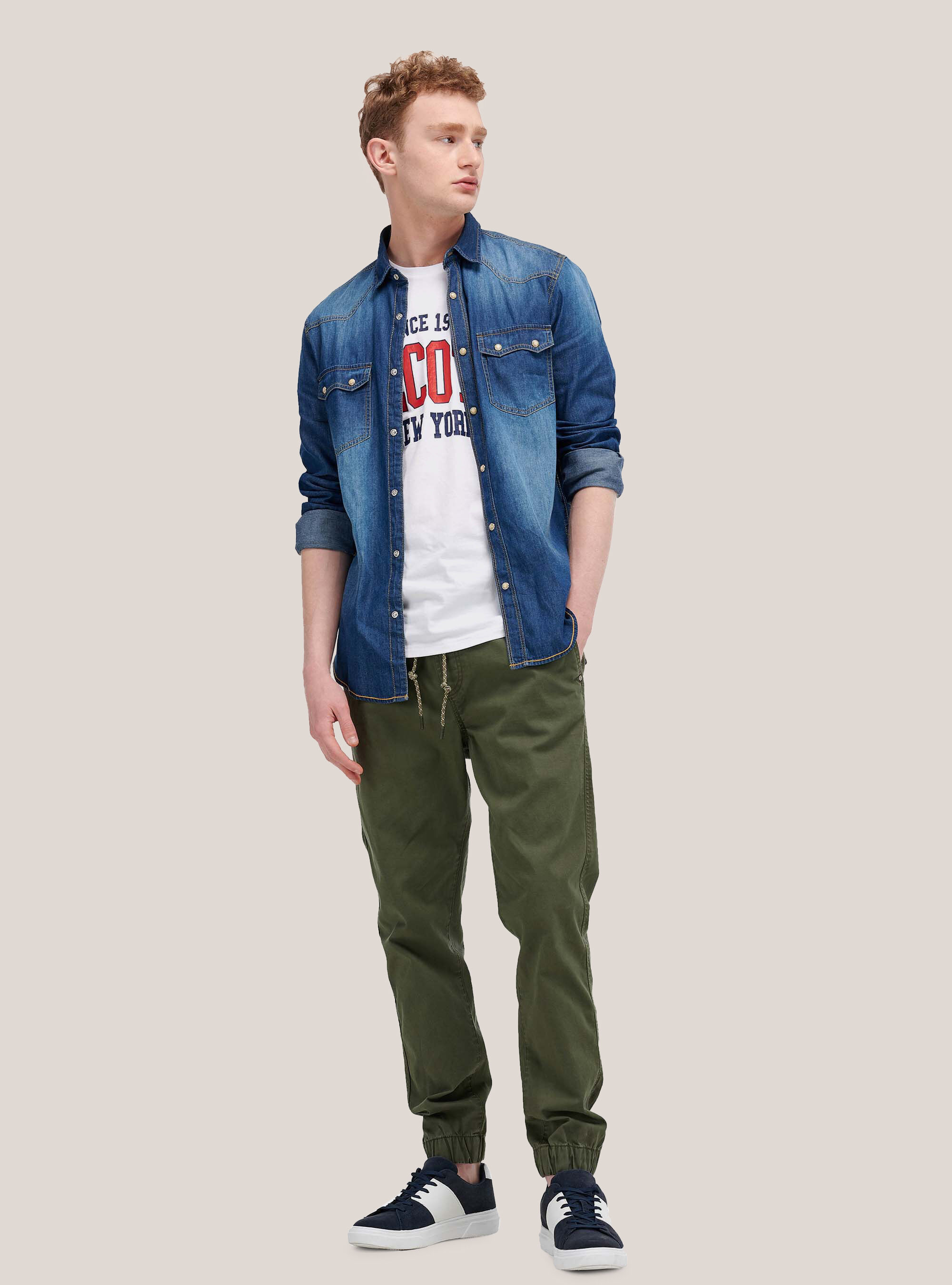 Camisa denim dos bolsillos, AZUL MARINO