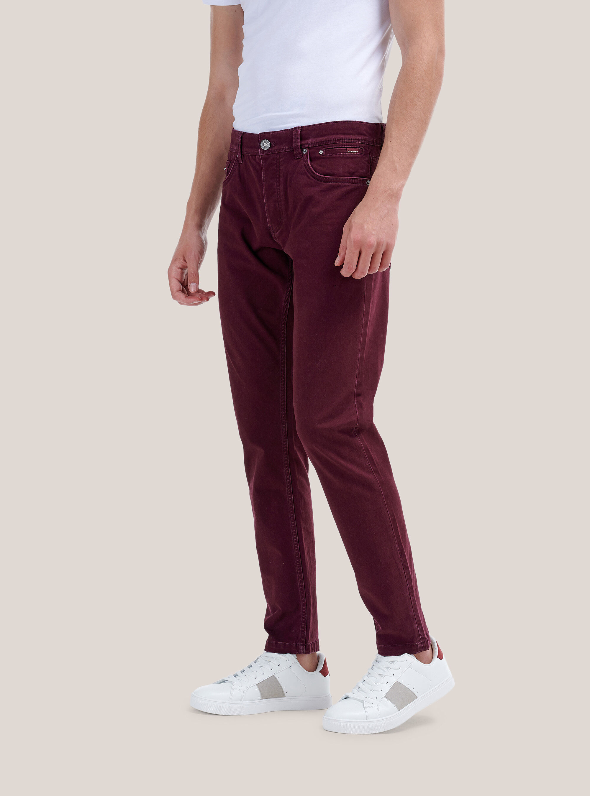 Pantalones skynny de algod&oacute;n reciclado, VINO