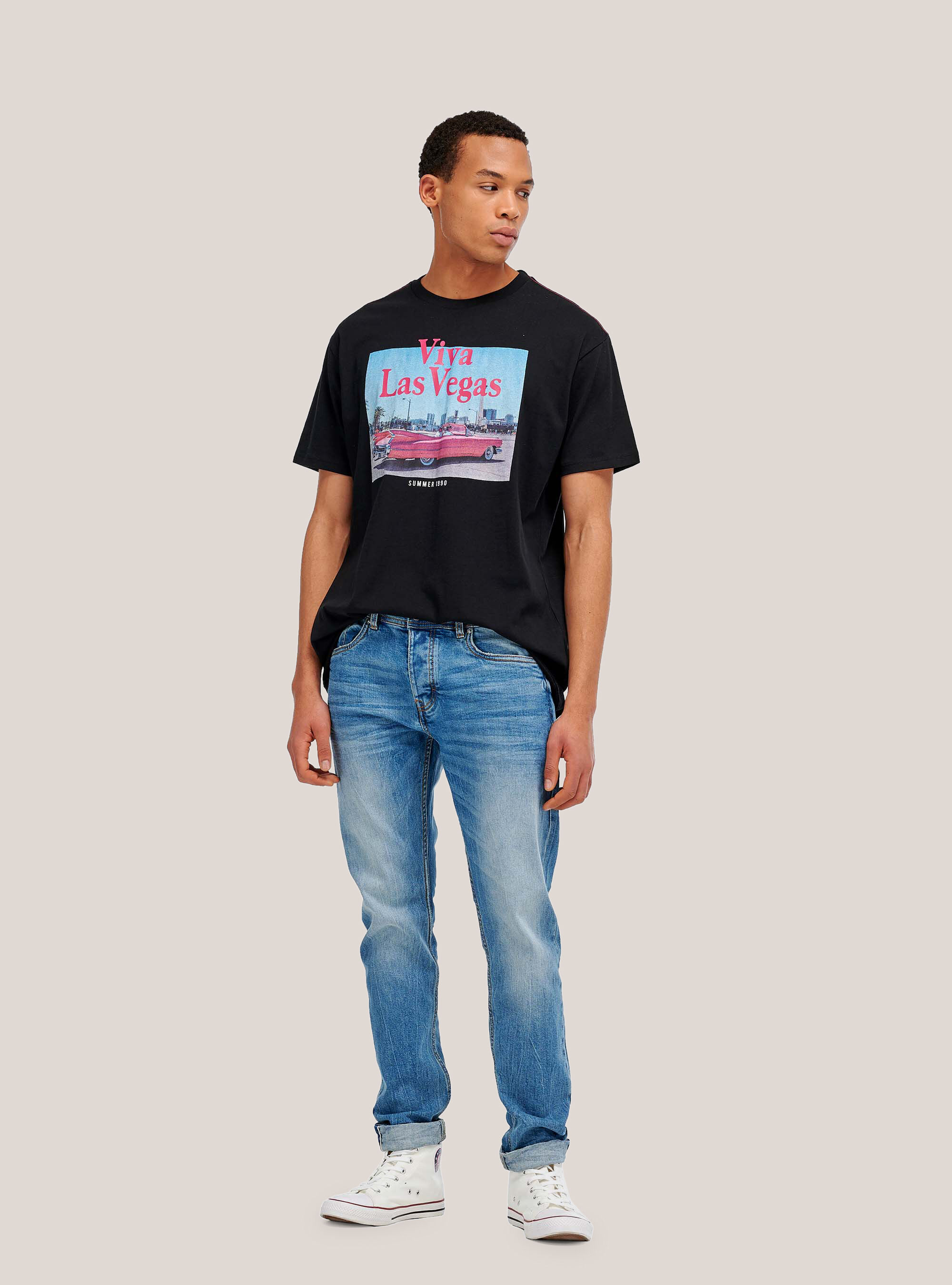 Camiseta con estampado de ciudad, NEGRO