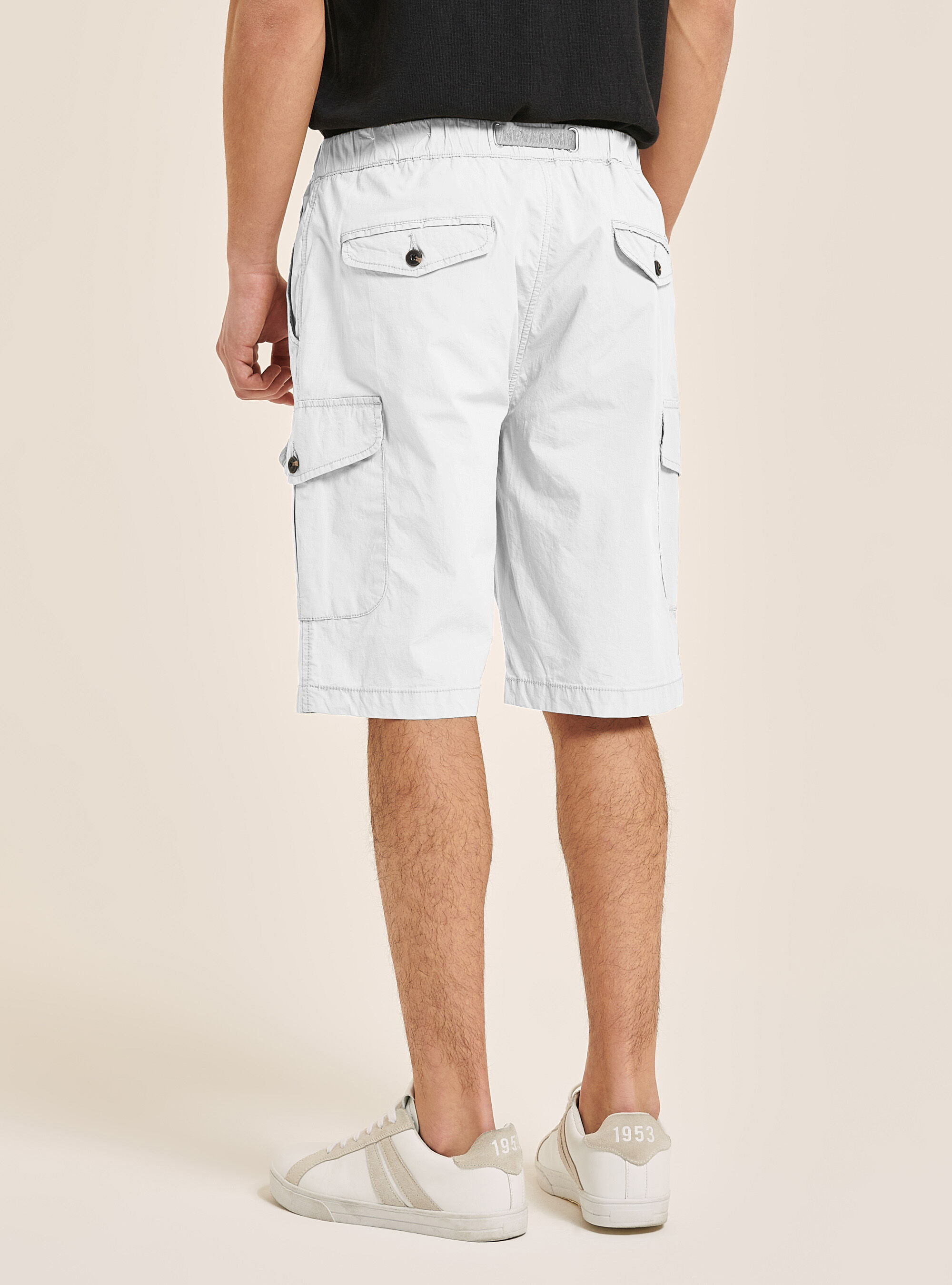 Cotton cargo bermuda shorts with strap, WHITE
