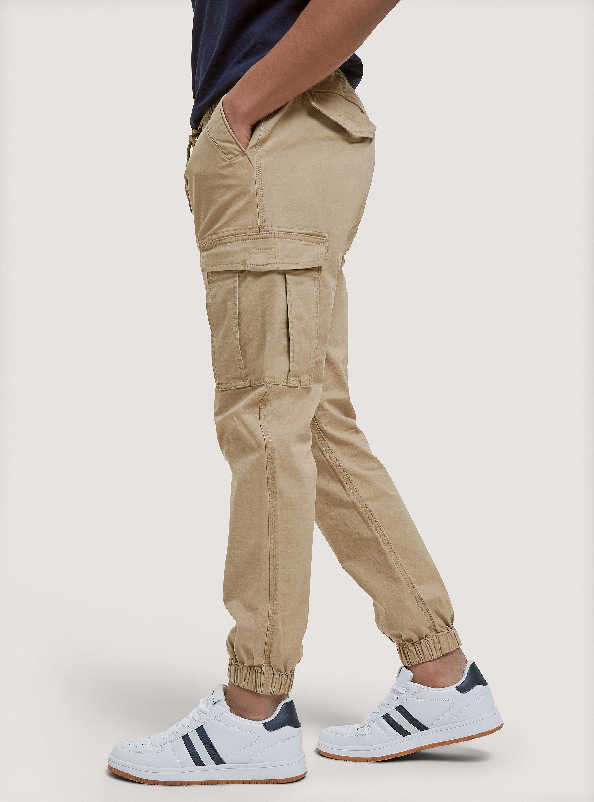 Pantalones cargo de sarga el&aacute;stica, C5488 BEIGE