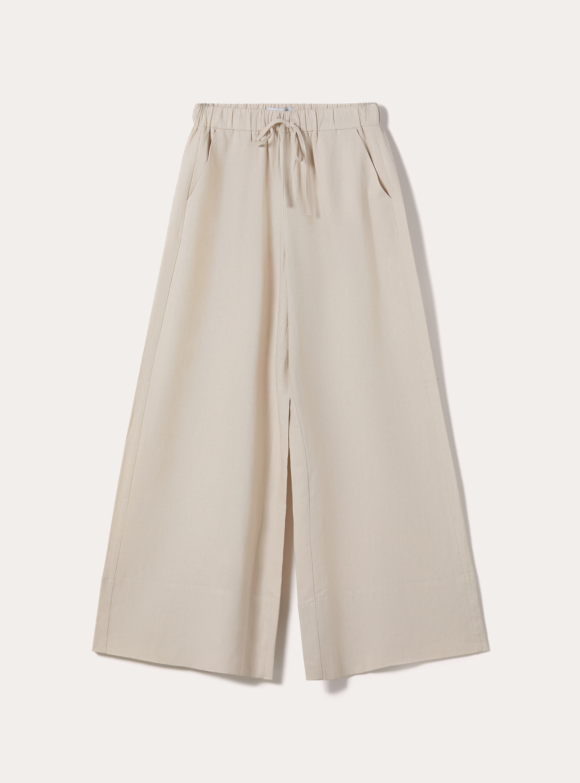 Pantaloni lunghi loose fit in misto lino, BEIGE MEDIO