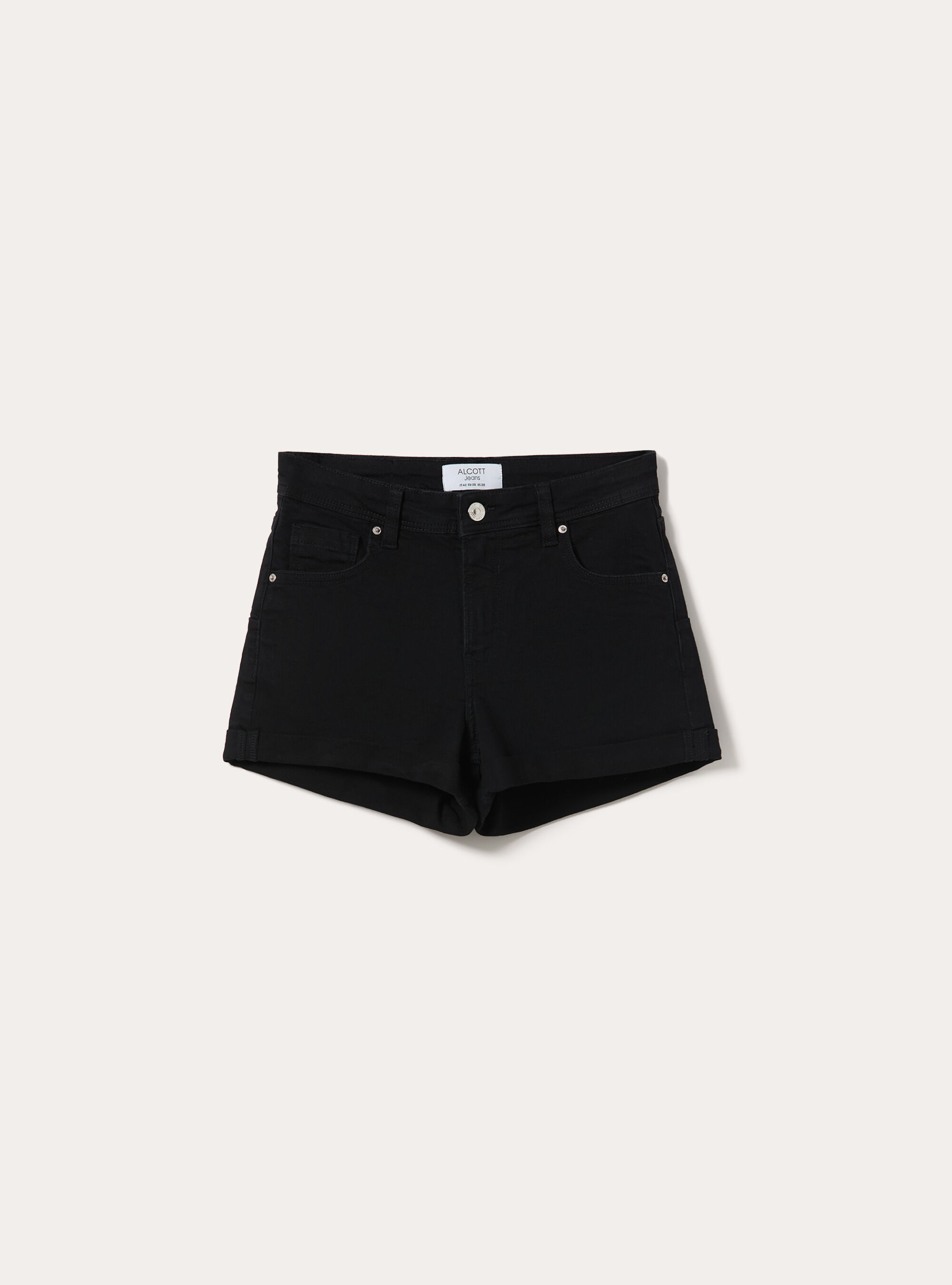 Shorts Vaqueros Cenidos con Dobladillo Vuelto, D000 BLACK