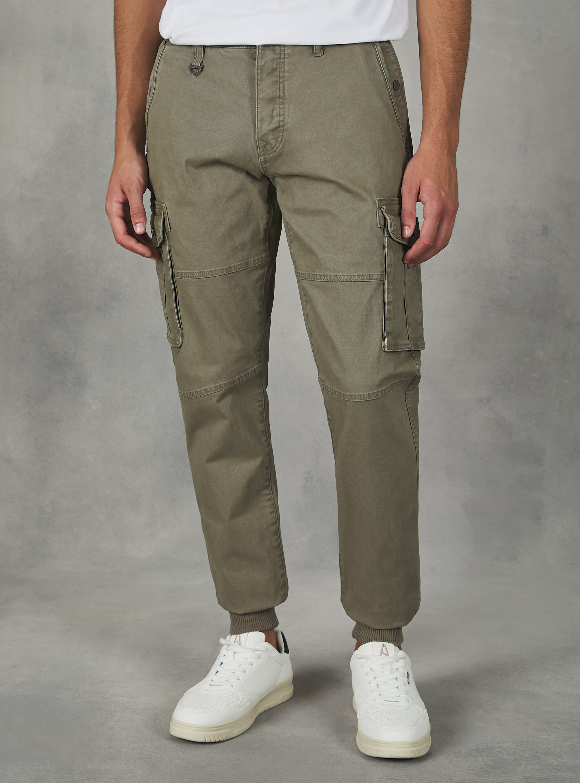 Khaki plain cargo trousers online