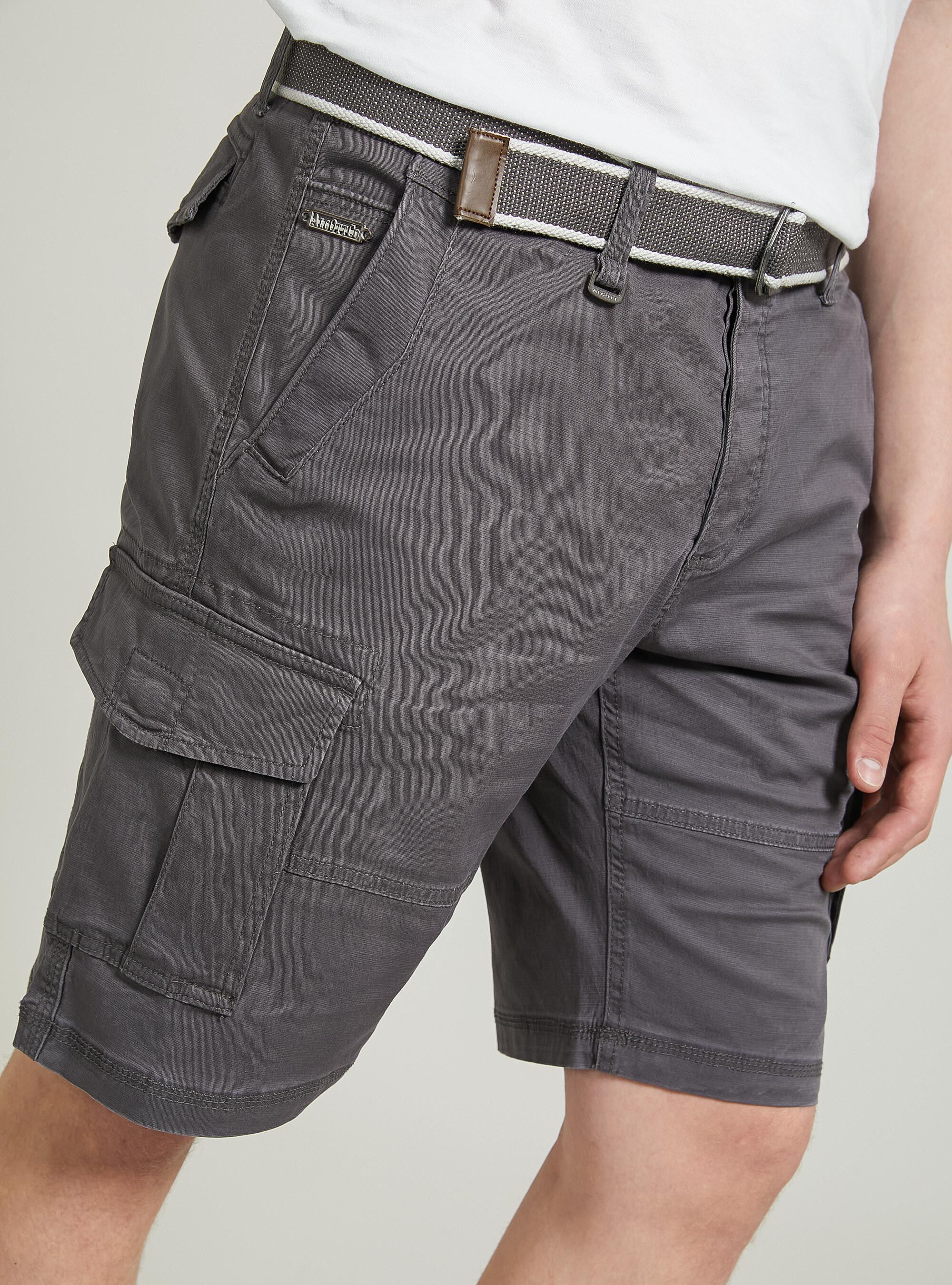 Cotton cargo bermuda with canvas belt, GY3 GREY LIGHT