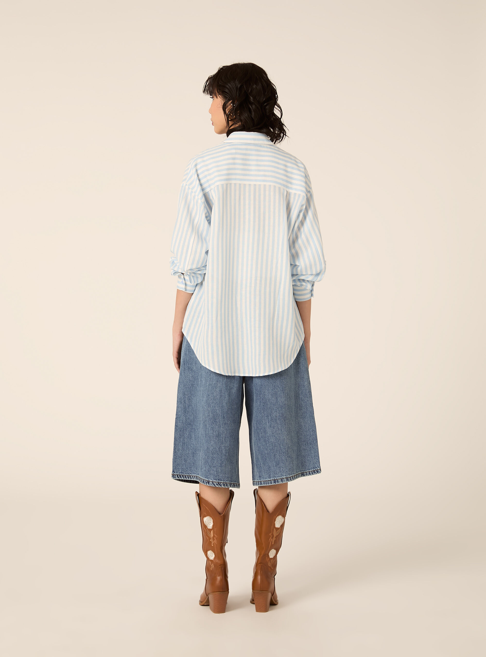 Camicia a righe in misto lino, AZ2 AZURE MEDIUM