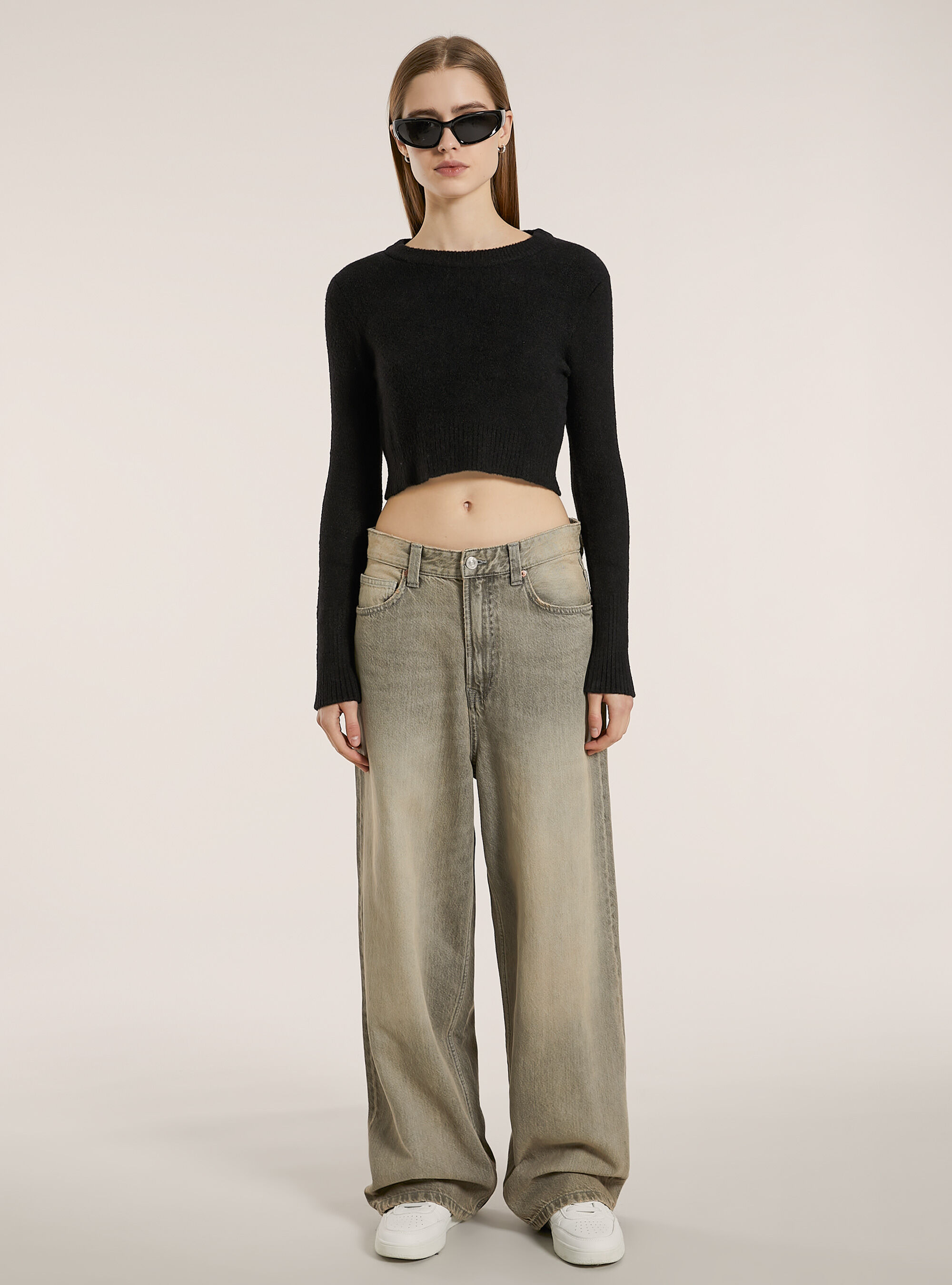 Pullover  girocollo pelo rasato, BK1 BLACK