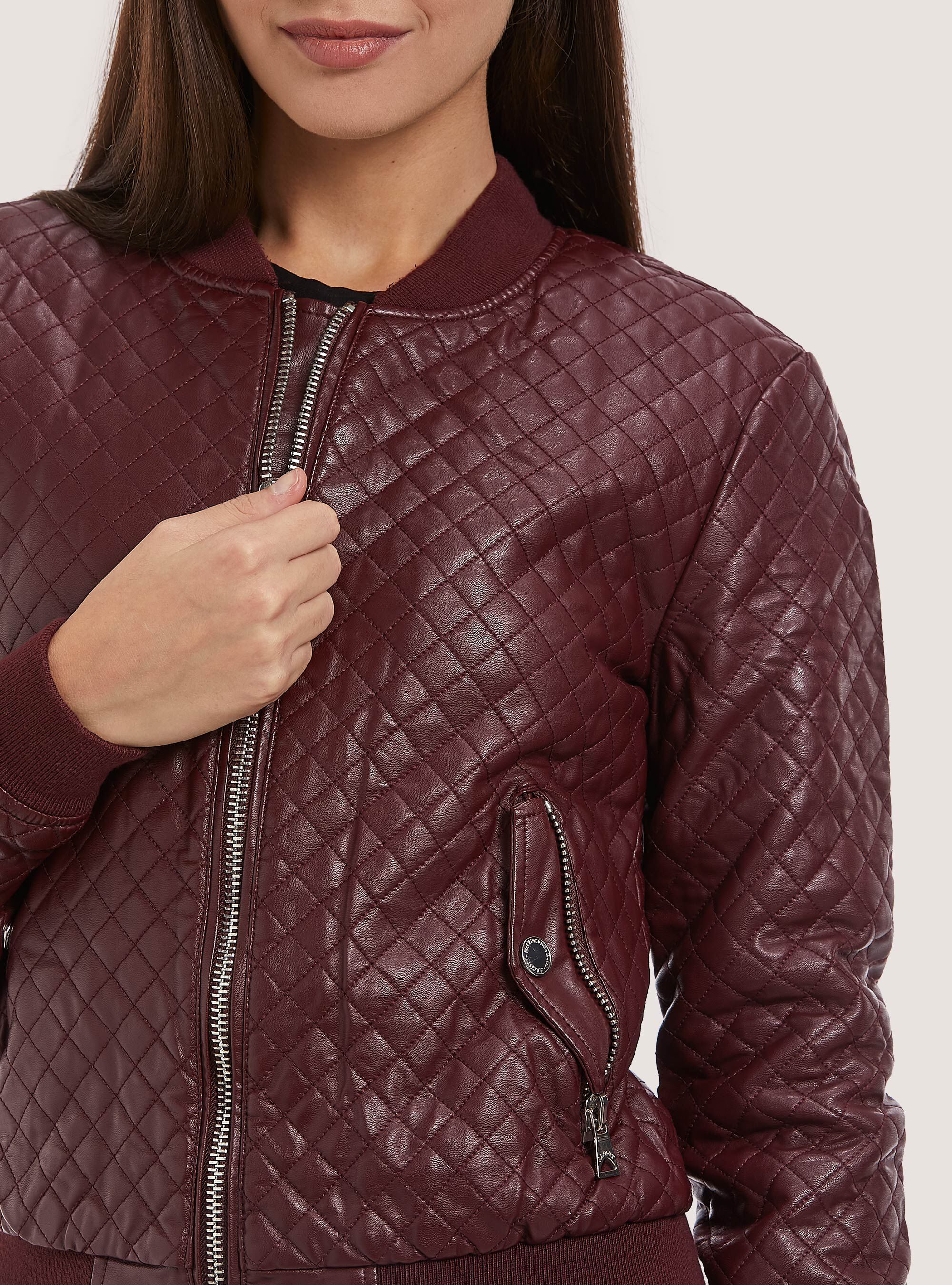 Woman pu bomber diamond quilted, C313 BORDEAUX