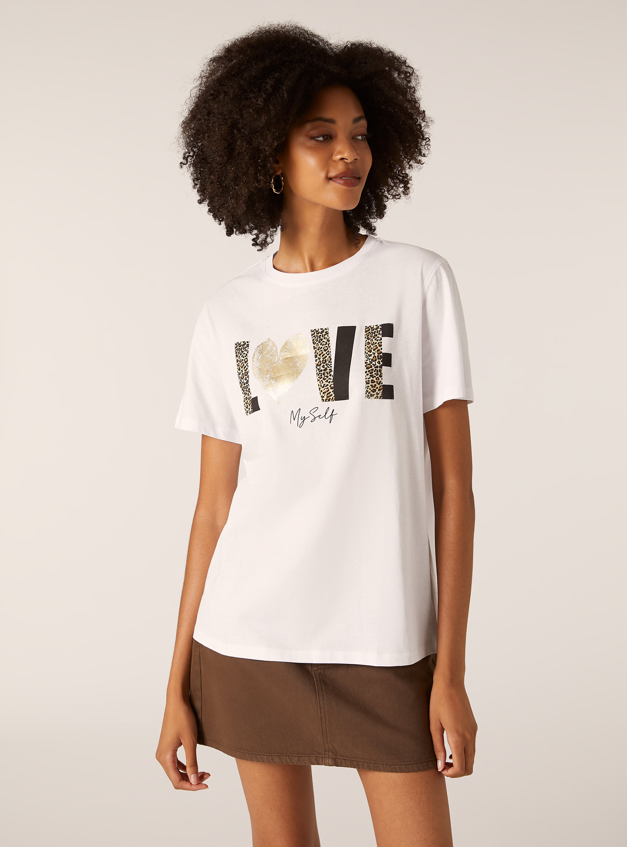 Metallic print t-shirt, WH3 WHITE