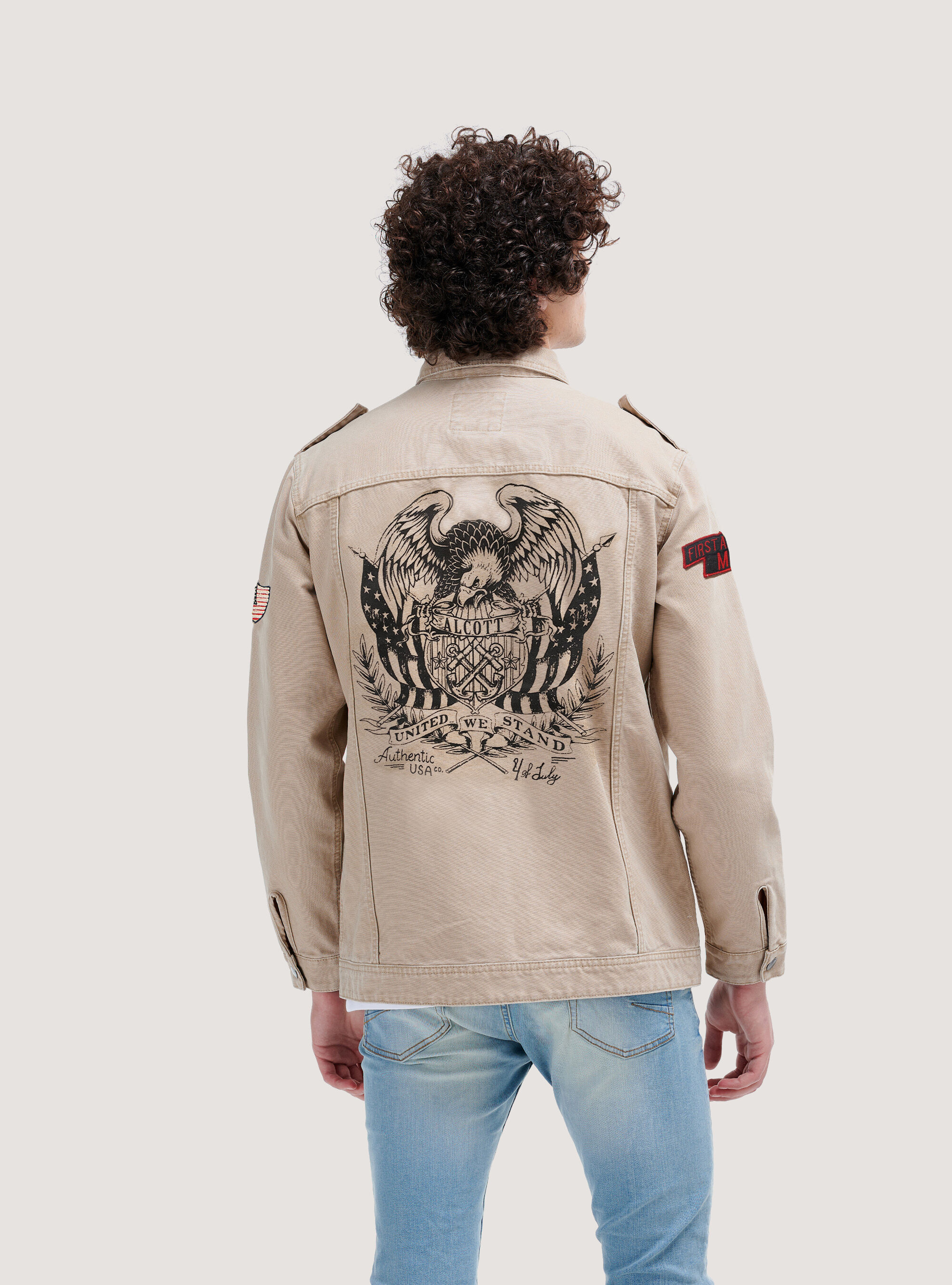 Army shirt jacket with patch, C581 BEIGE