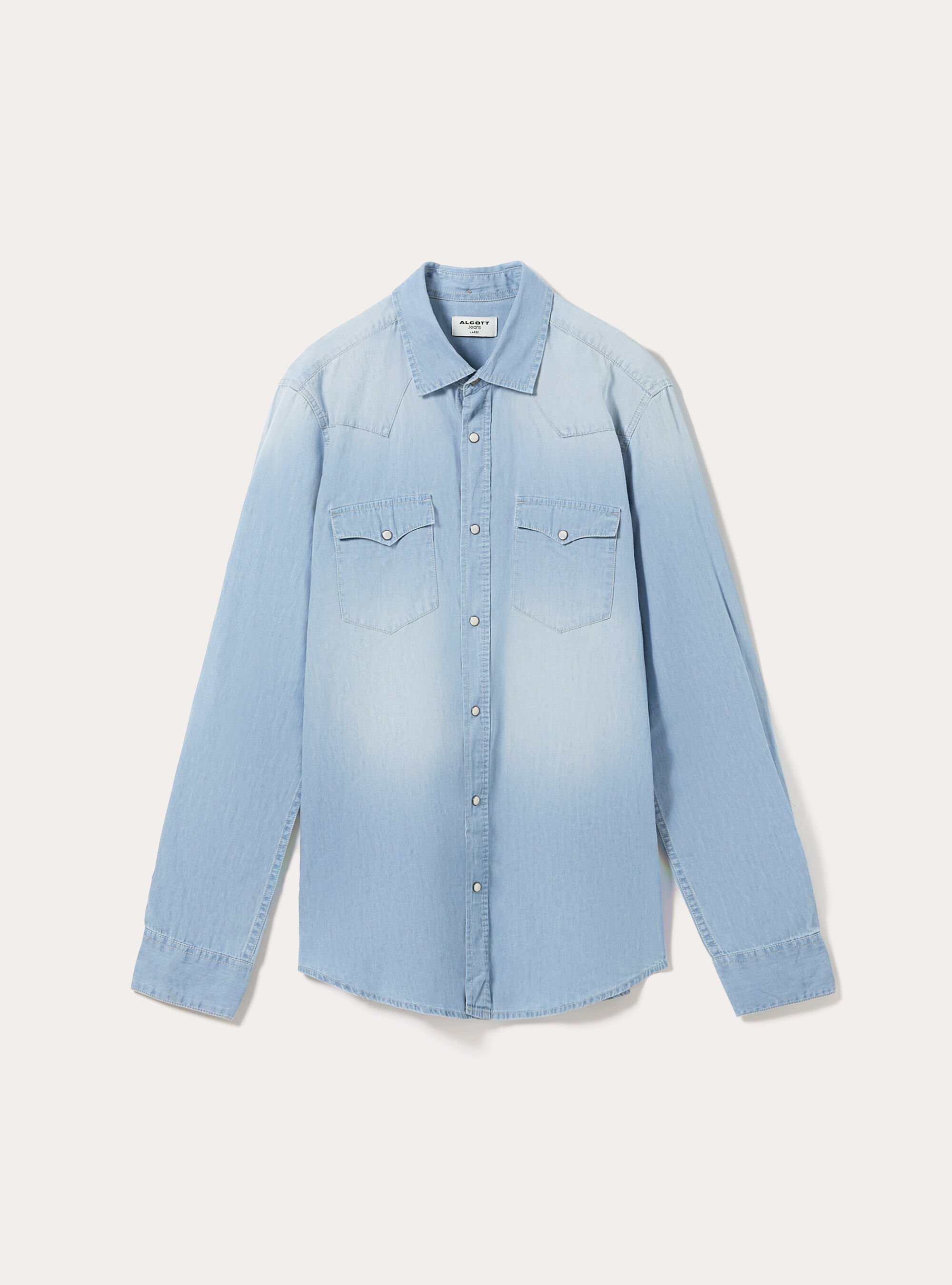 Camicia in denim basica, D007 LIGHT AZURE