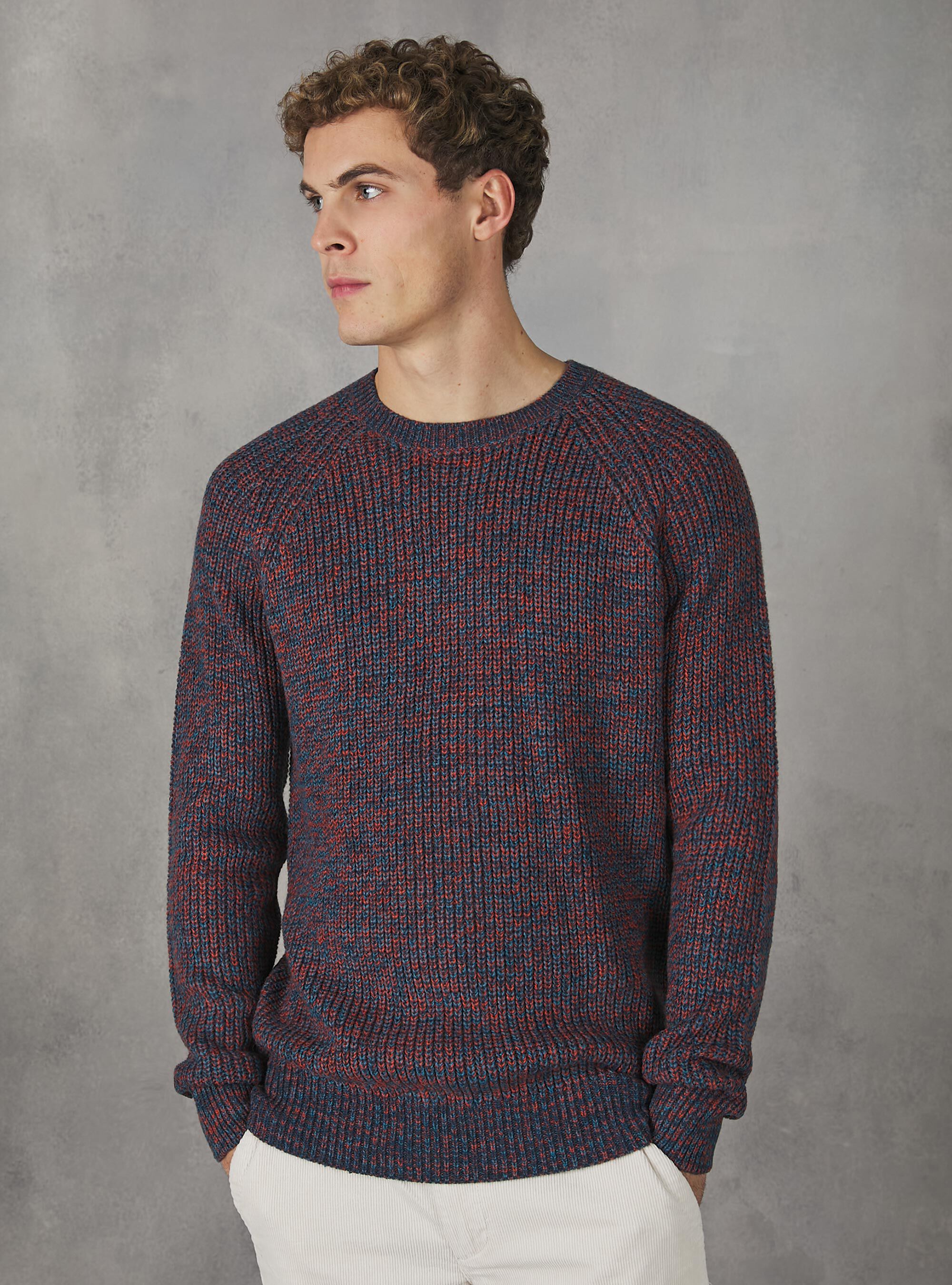 English rib crew-neck pullover, TOB2 TWIST BLUE OIL ORANGE