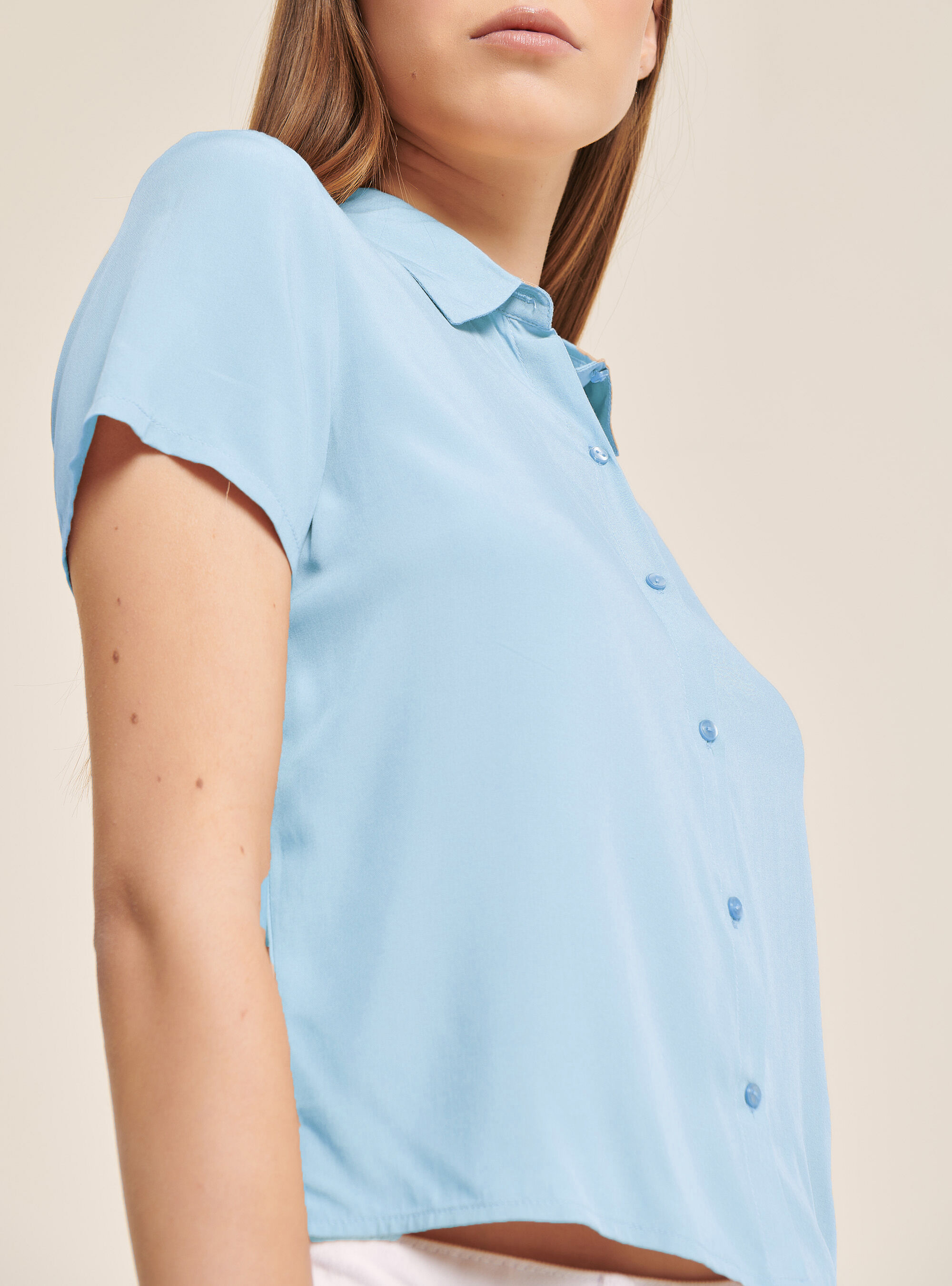 Cropped shirt with breast pocket, AZ3 AZURRE LIGHT