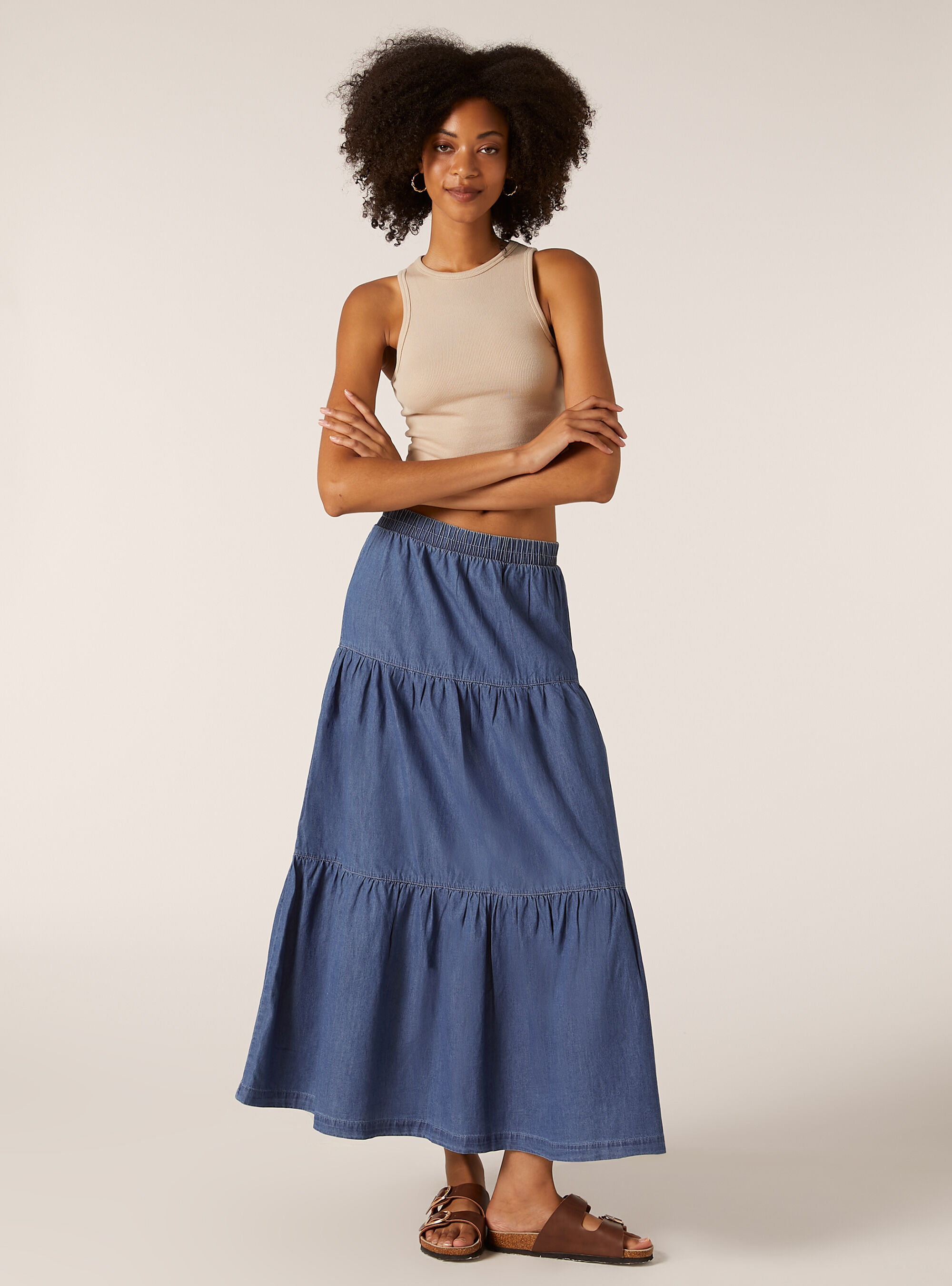 Lightweight denim boho long skirt | Alcott | Women's Skirts