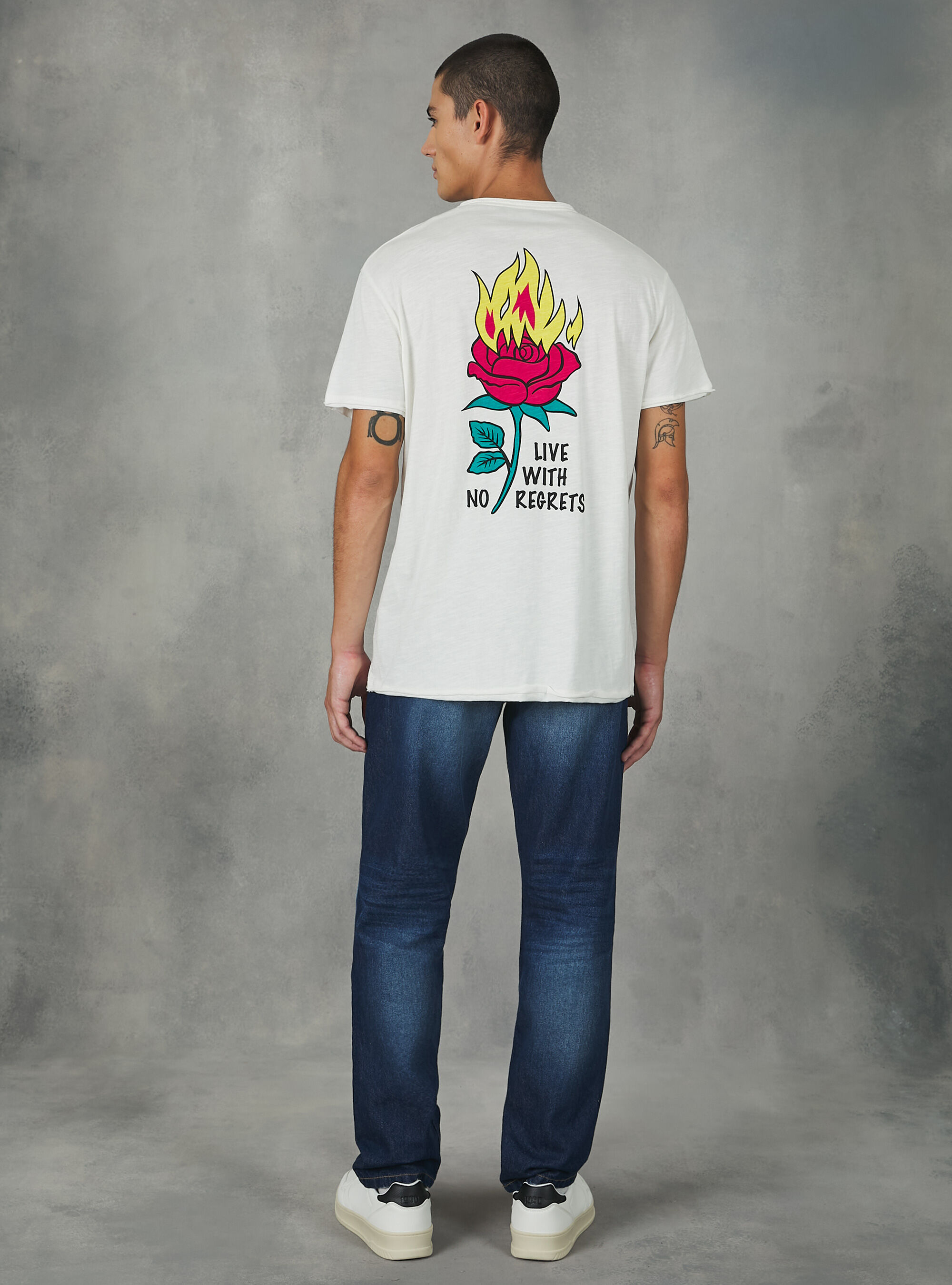 Camiseta de algod&oacute;n con estampado, BLANCO