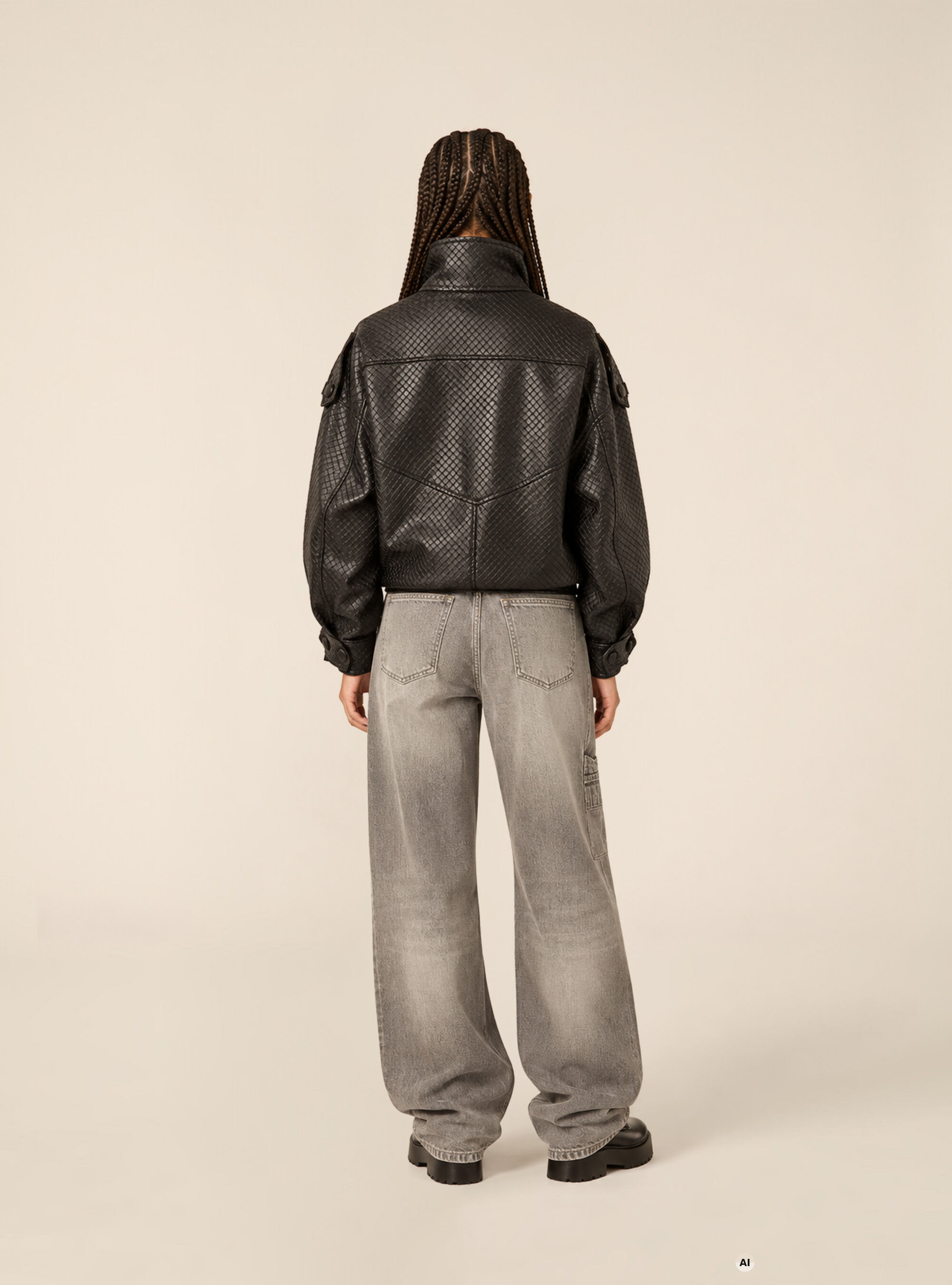 Blouson bomber effet cuir tress&eacute;, BK1 BLACK