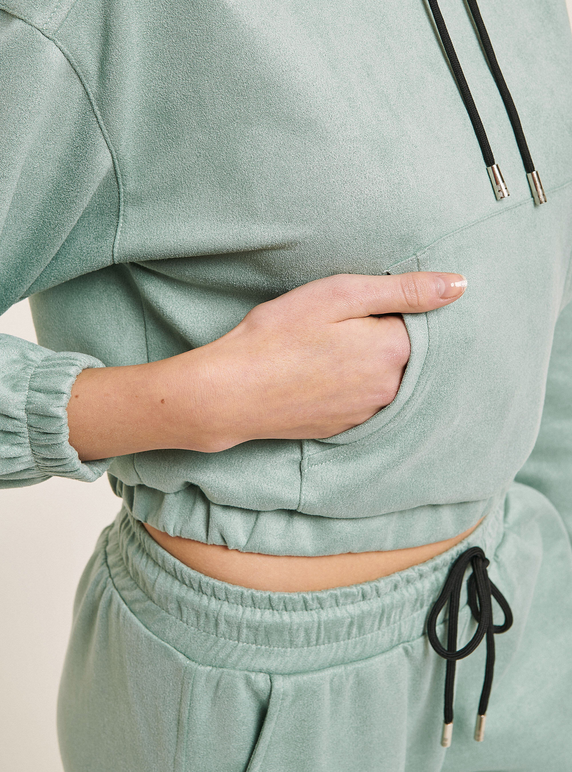 Sweat-shirt crop effet chamois&eacute;, C6656 BERYL GREEN