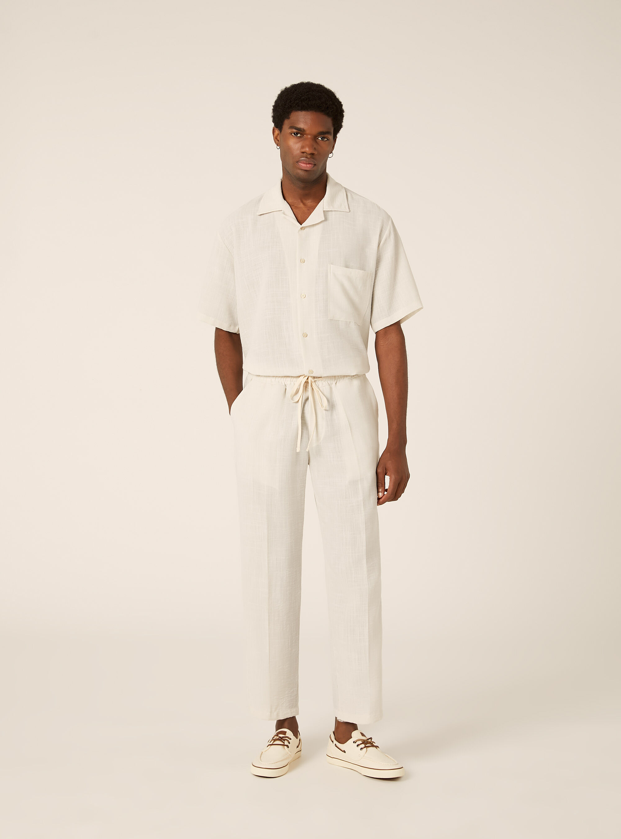 Pantalon Jambe Droite en Tissu Flamm&eacute;