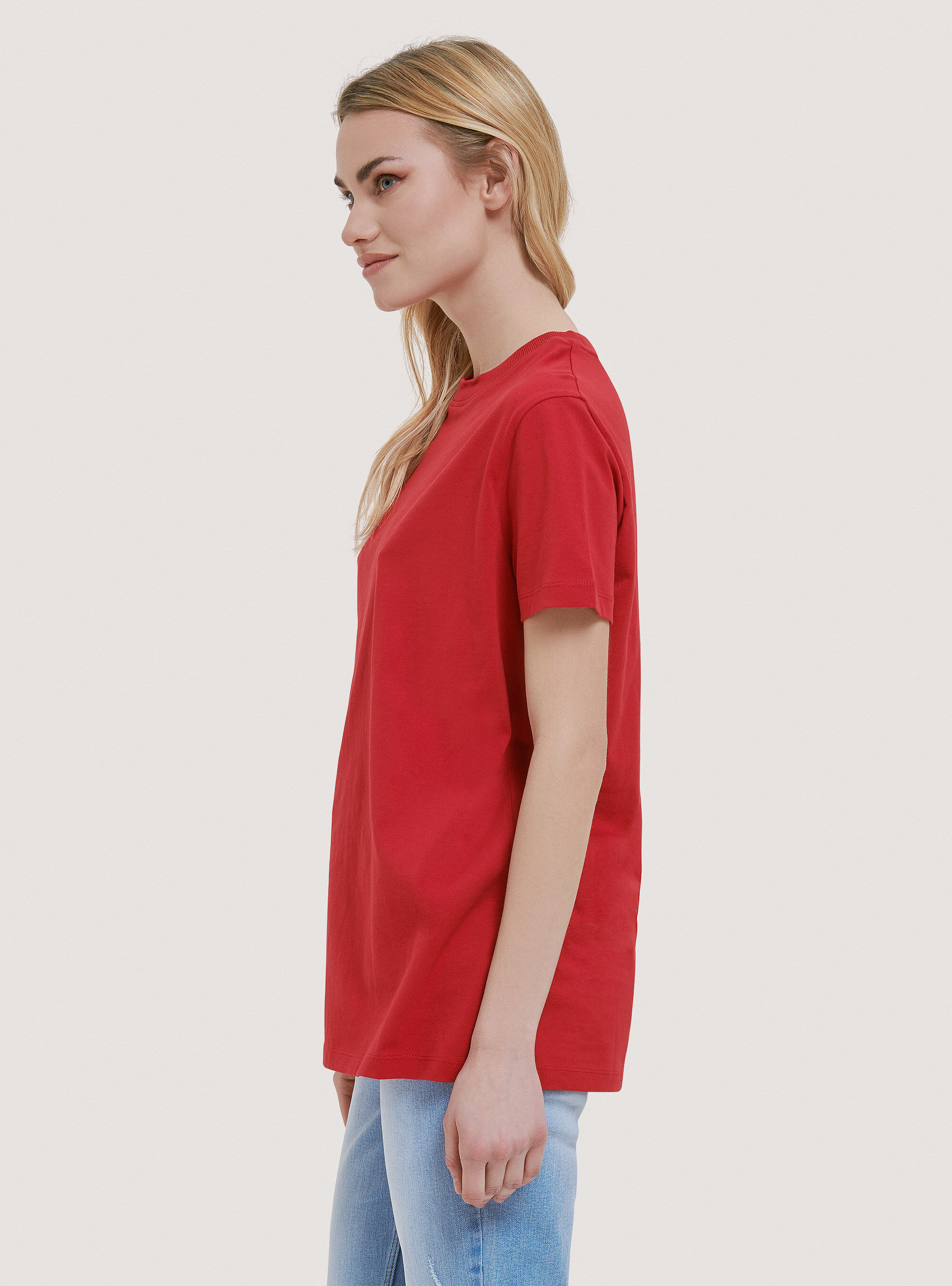 Camiseta b&aacute;sica de algod&oacute;n con cuello redondo, ROJO