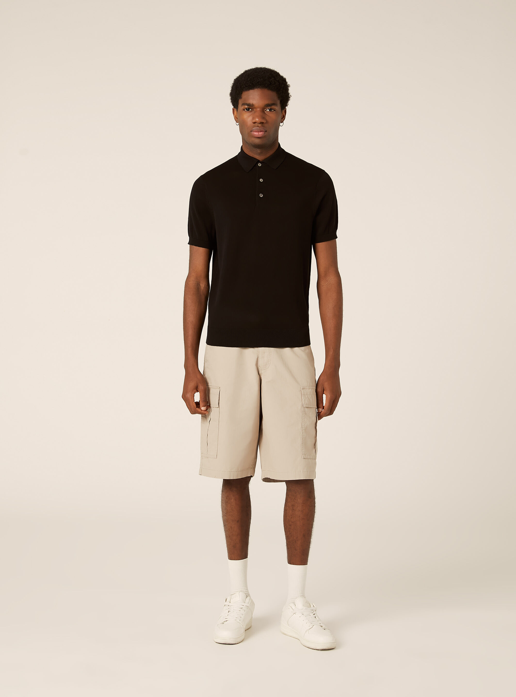 Extrafine cotton knit polo shirt, BK1 BLACK