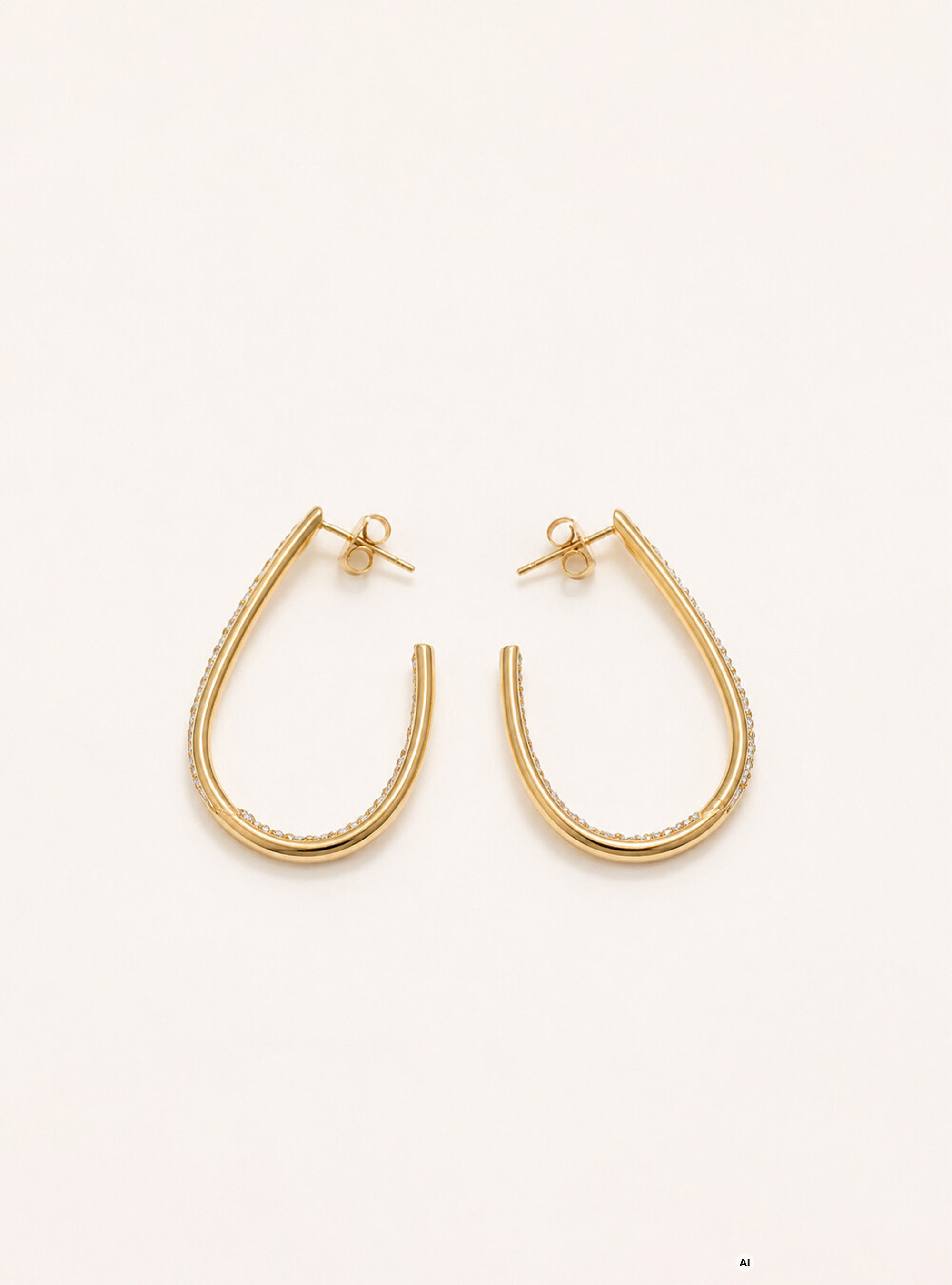 Oval drop hoop earrings with rhinestones