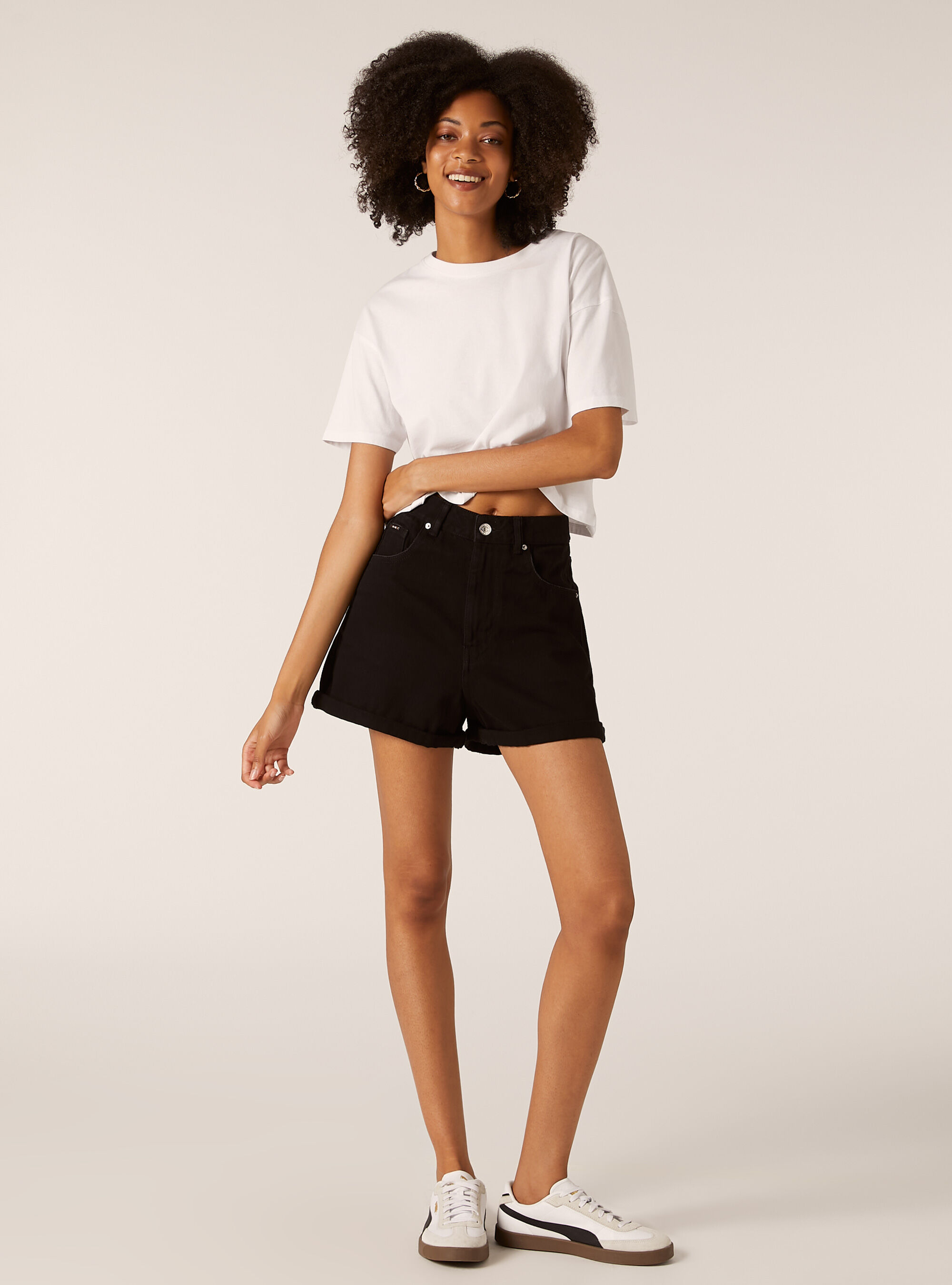 Denim mom fit shorts, D000 BLACK