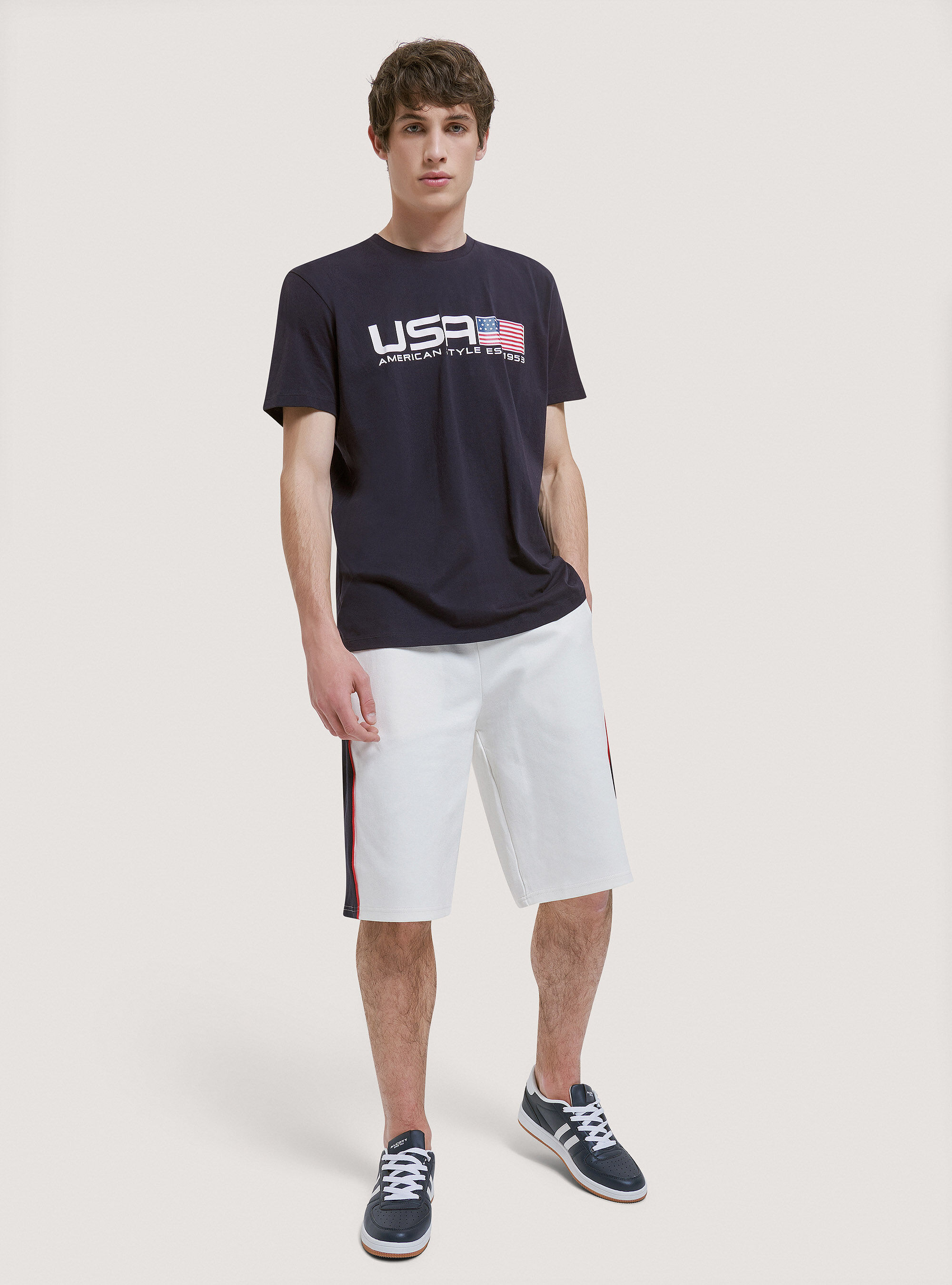 Cotton T-shirt with USA print, BLUE NAVY
